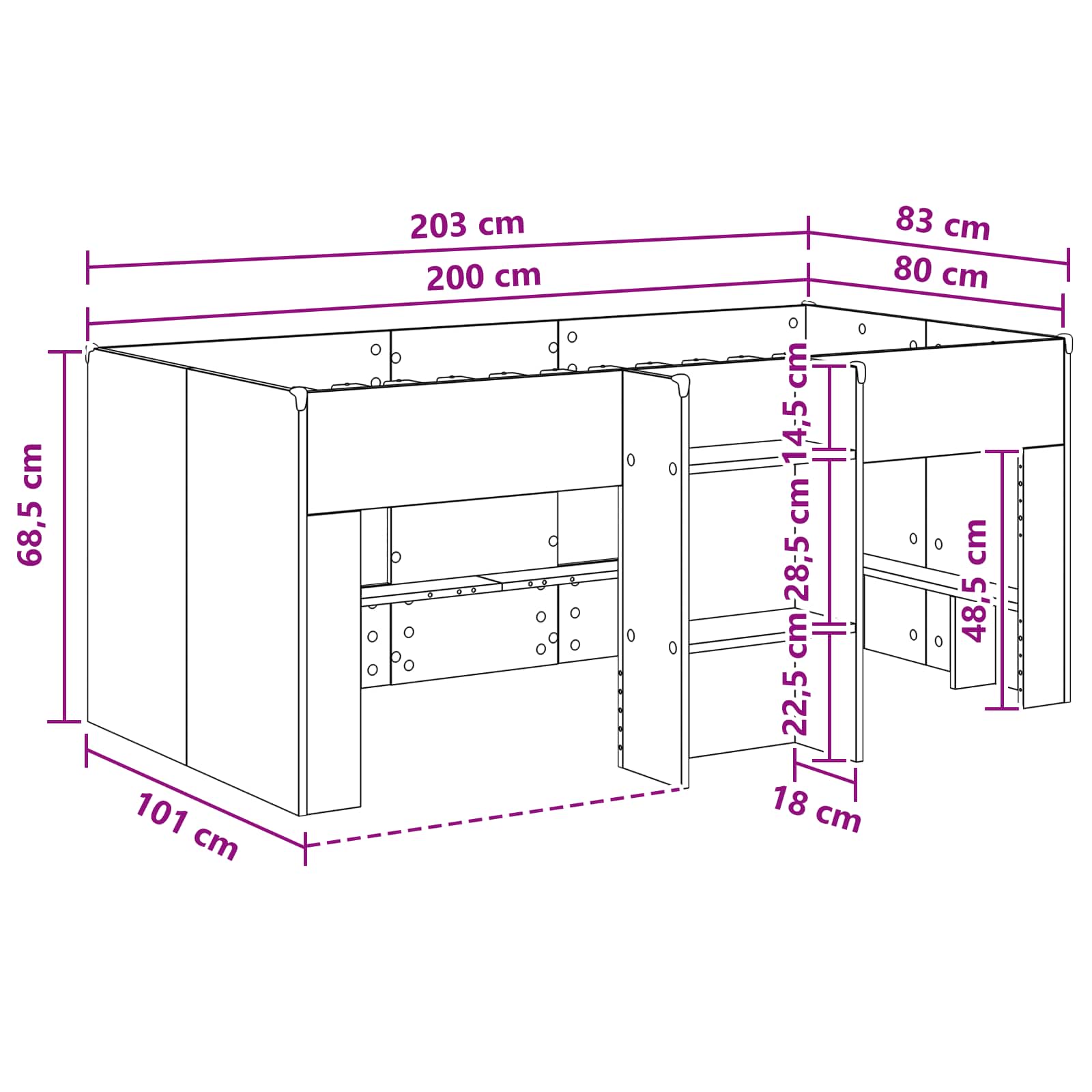 Kreveta za visoko spavanje djece 2 pcs Beton Konstruirano drvo