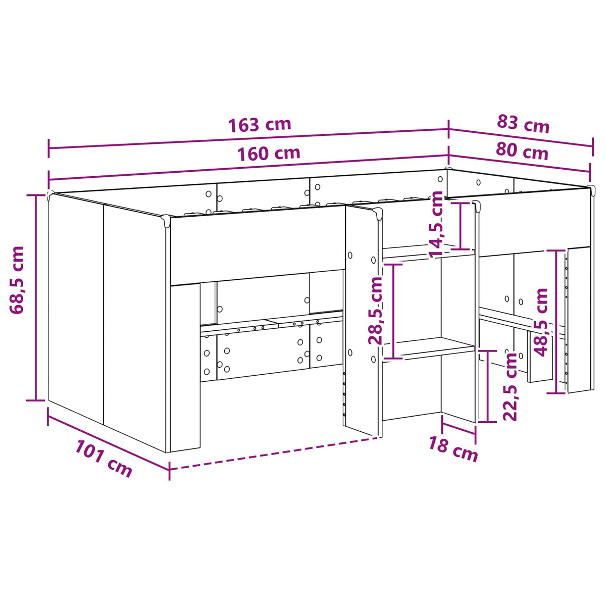 Kreveta za visoko spavanje djece Crni hrast 80 x 160 cm
