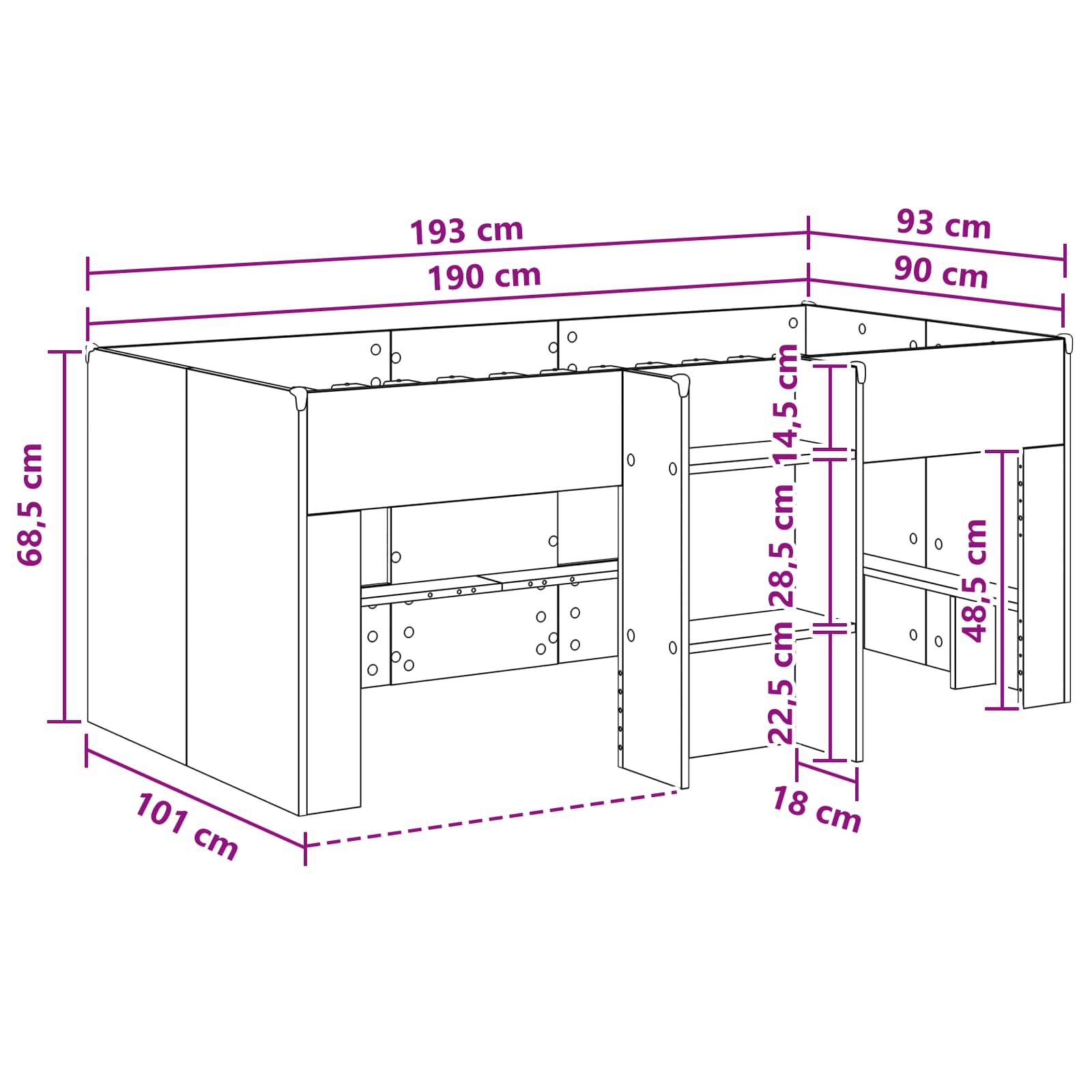 Kreveta za visoko spavanje djece 2 pcs Bijela 90 x 190 cm