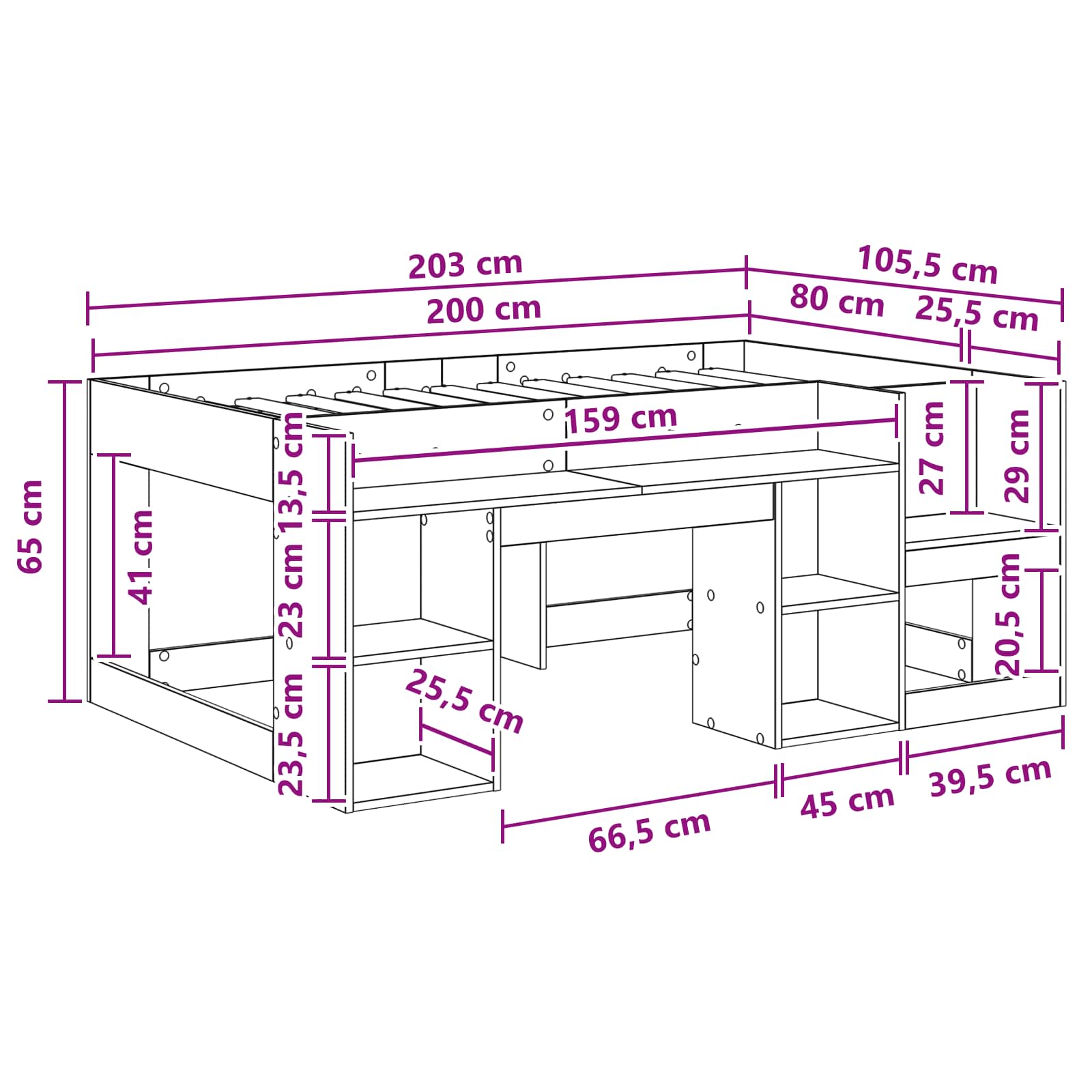 Krevet za djecu s ladicama Crni hrast 80 x 200 cm