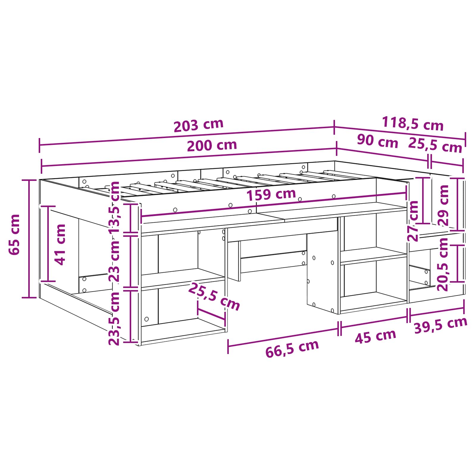 Krevet za djecu s ladicama Siva Sonoma 90 x 200 cm