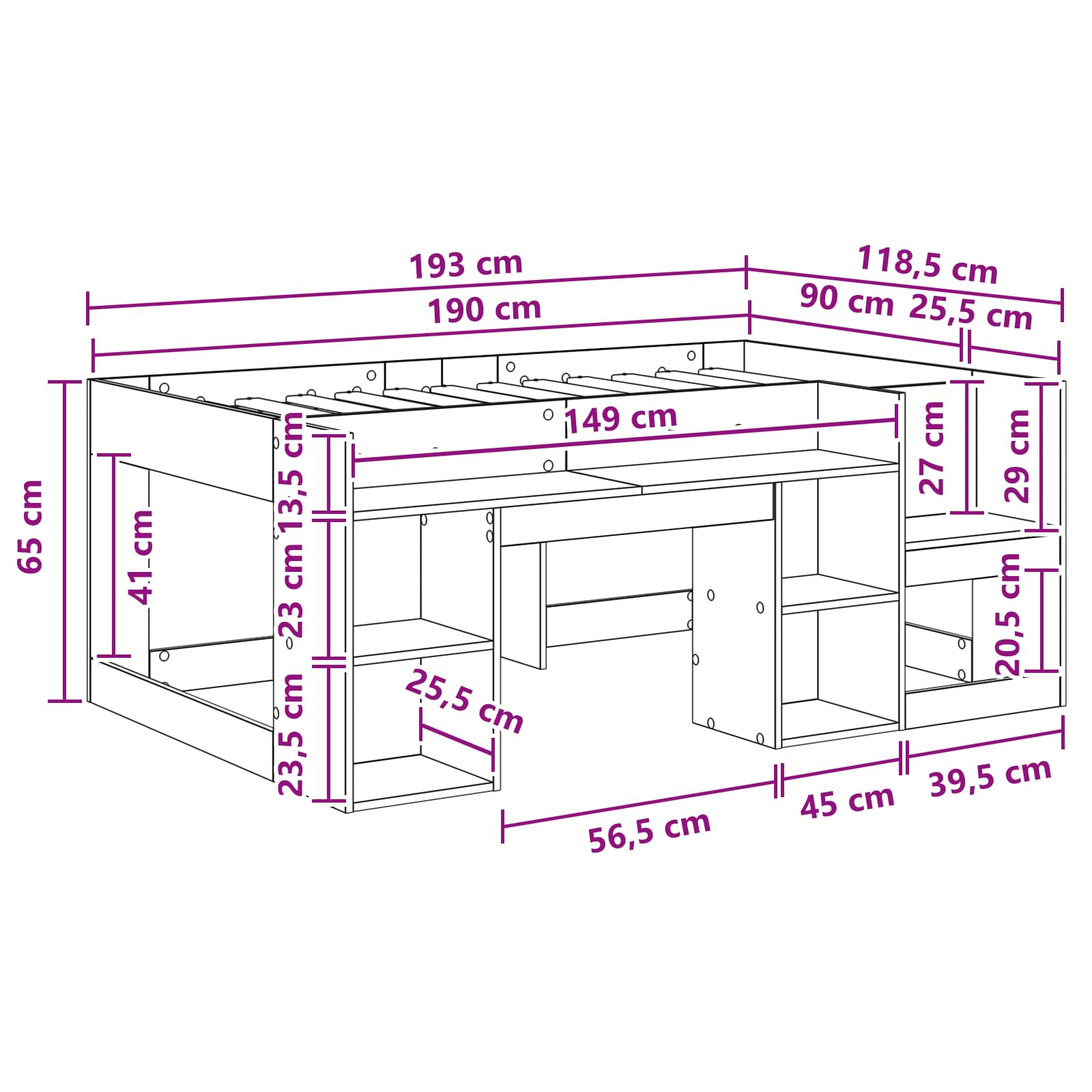 Krevet za djecu s ladicama Hrast sonoma 90 x 190 cm