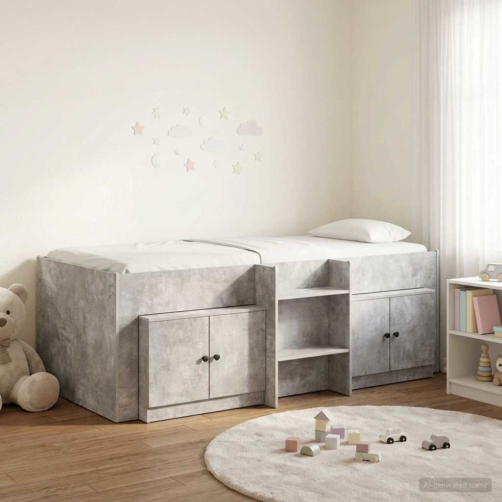 Loft krevet s ormarom 3 kom. Betonska siva Konstruirano drvo 90 x 190 cm