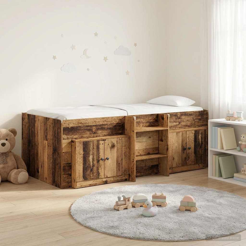 Loft krevet s ormarom 3 kom. Staro drvo Konstruirano drvo Smeđa 90 x 190 cm