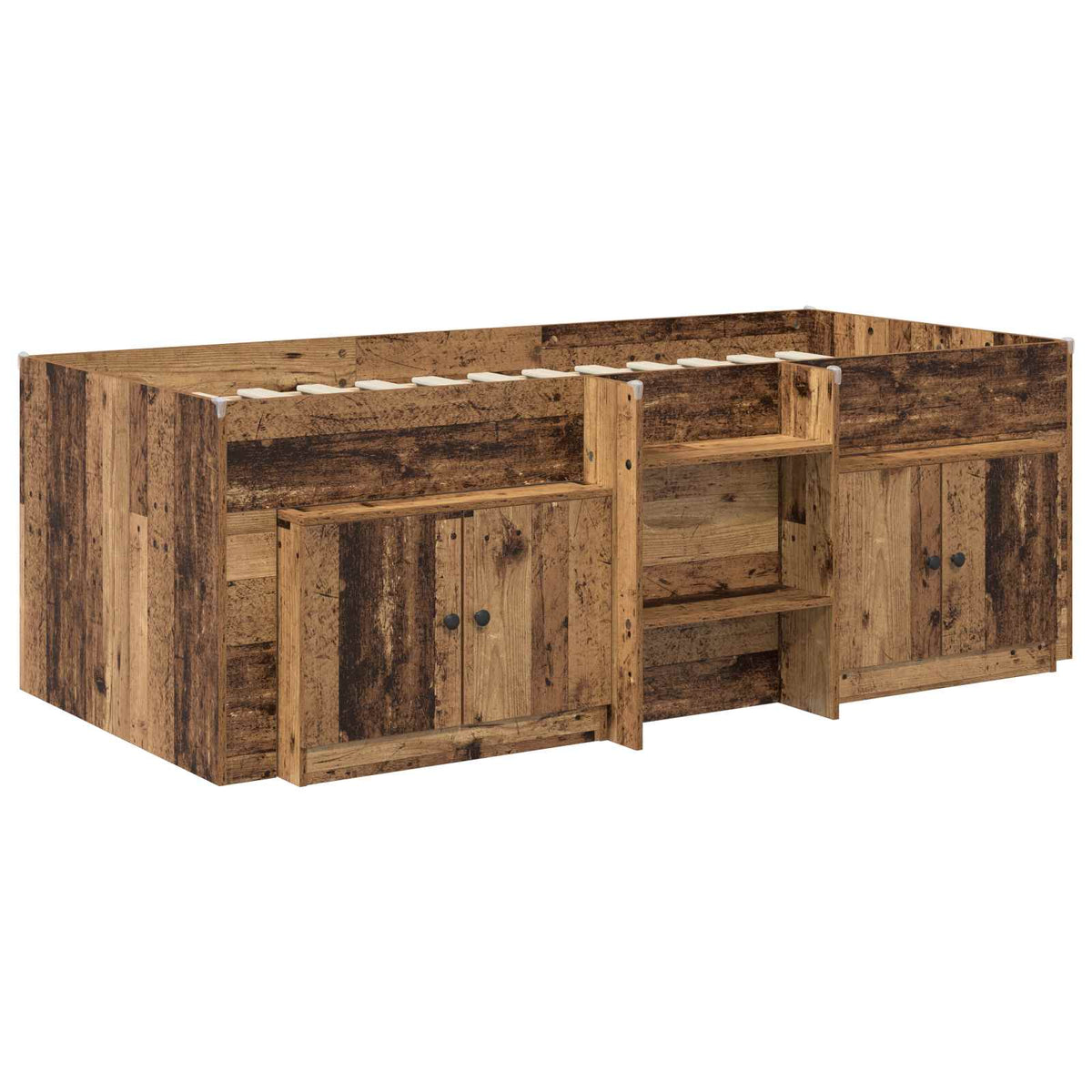 Loft krevet s ormarom 3 kom. Staro drvo Konstruirano drvo Smeđa 90 x 190 cm