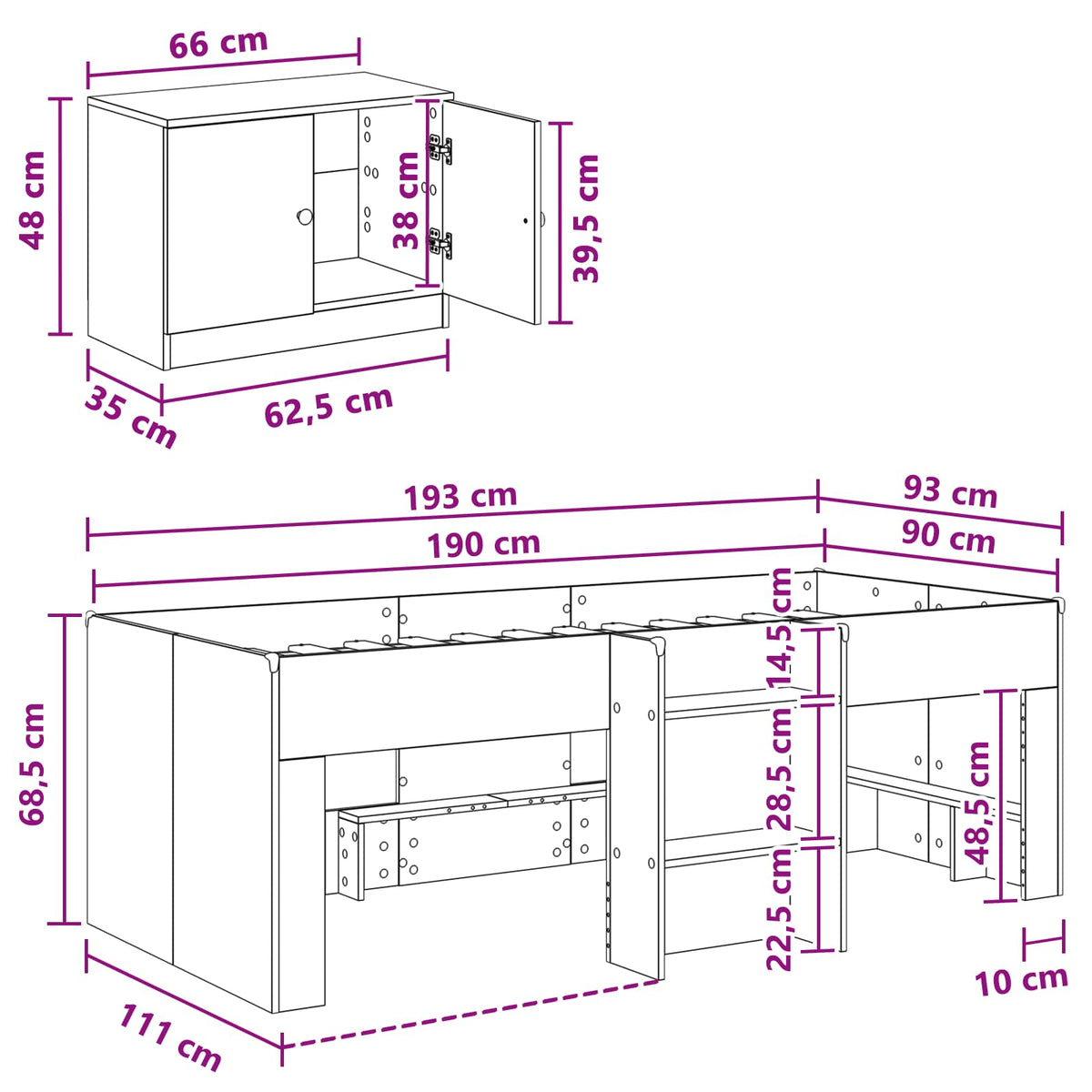 Loft krevet s ormarom 3 kom. Staro drvo Konstruirano drvo Smeđa 90 x 190 cm