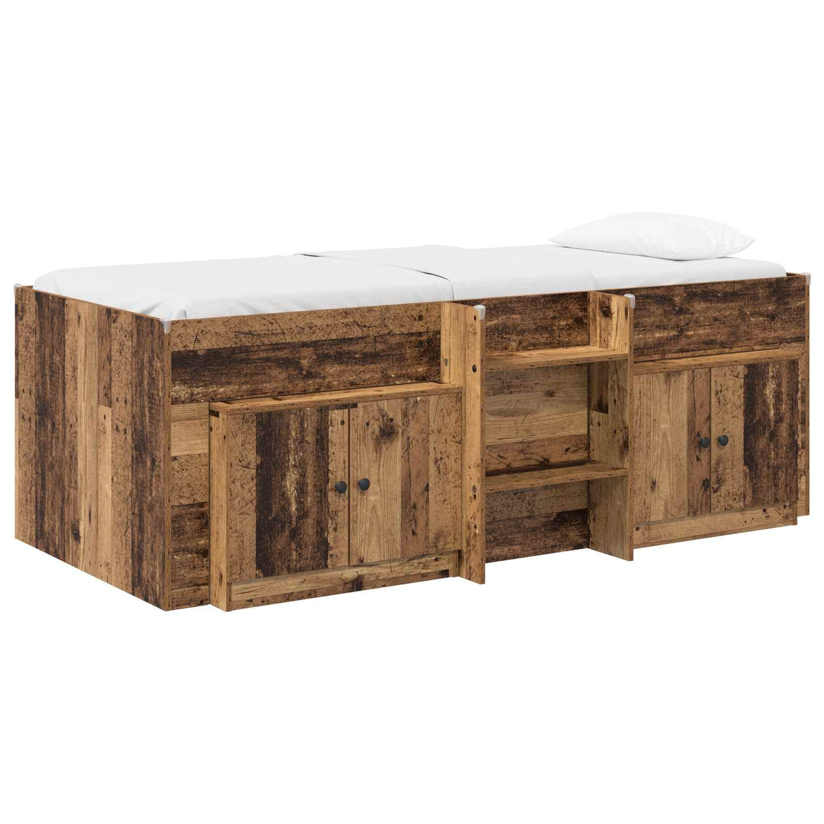 Loft krevet s ormarom 3 kom. Staro drvo Konstruirano drvo Smeđa 75 x 190 cm