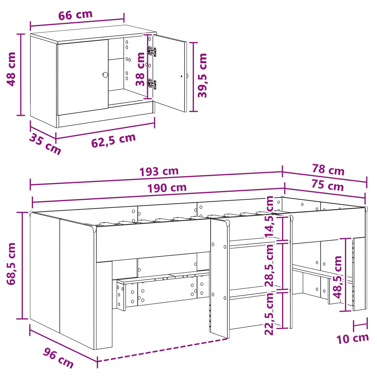 Loft krevet s ormarom 3 kom. Staro drvo Konstruirano drvo Smeđa 75 x 190 cm
