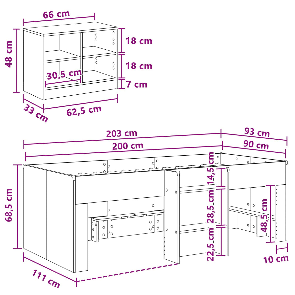 Loft krevet s ormarom s policom 3 kom. Bijela Konstruirano drvo 90 x 200 cm