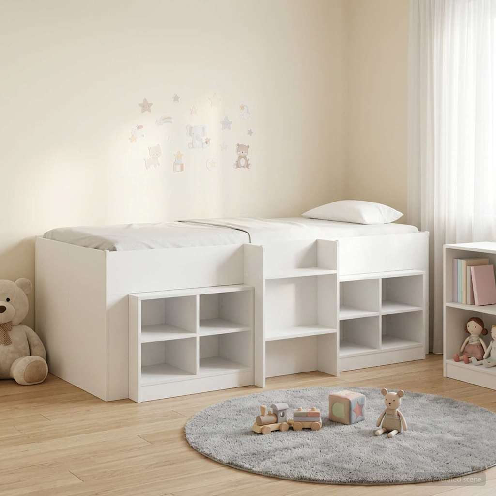 Loft krevet s ormarom s policom 3 kom. Bijela Konstruirano drvo 98.5 x 200 cm