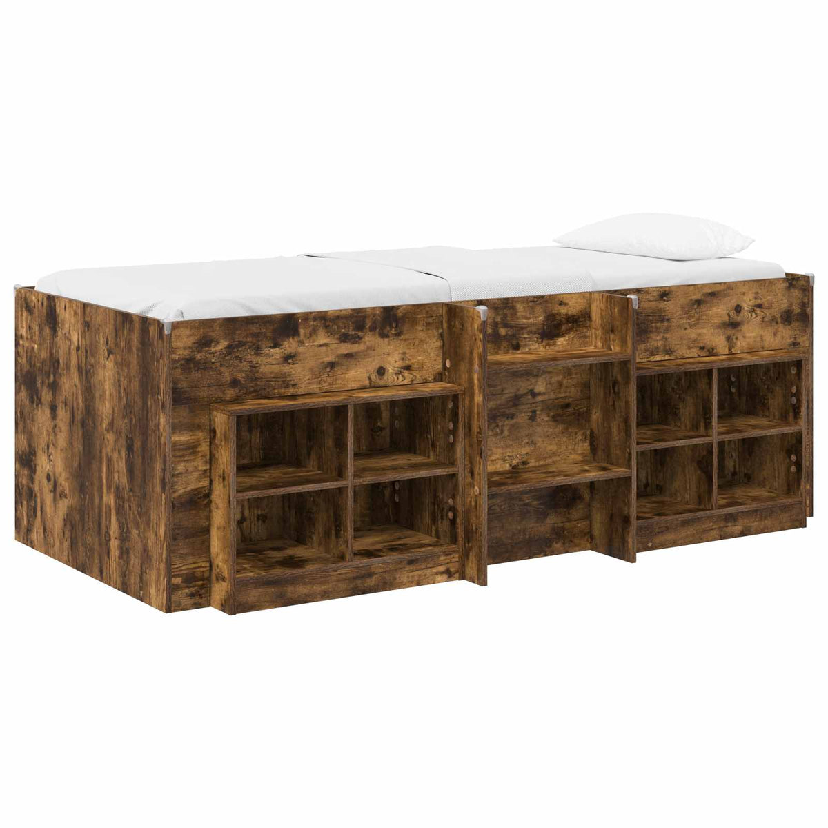 Loft krevet s ormarom 3 kom. Dimljeni hrast Konstruirano drvo Smeđa 98.5 x 200 cm