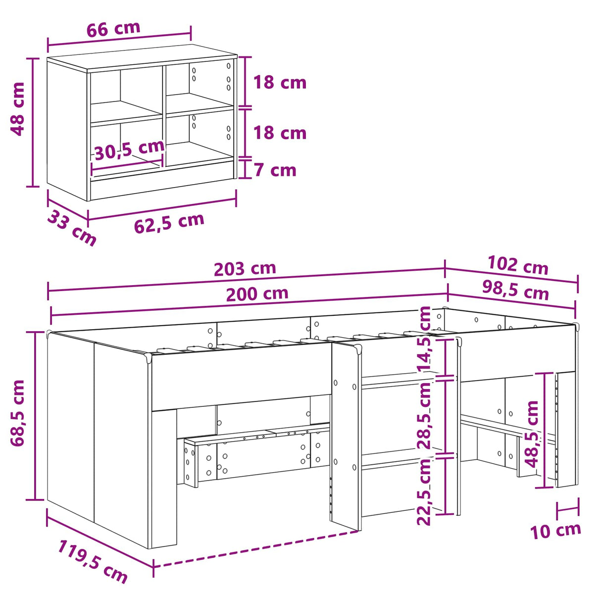 Loft krevet s ormarom 3 kom. Staro drvo Konstruirano drvo Smeđa 98.5 x 200 cm
