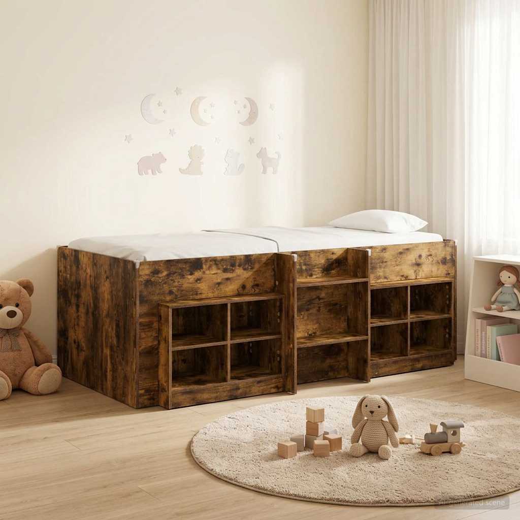 Loft krevet s ormarom 3 kom. Dimljeni hrast Konstruirano drvo Smeđa 90 x 190 cm