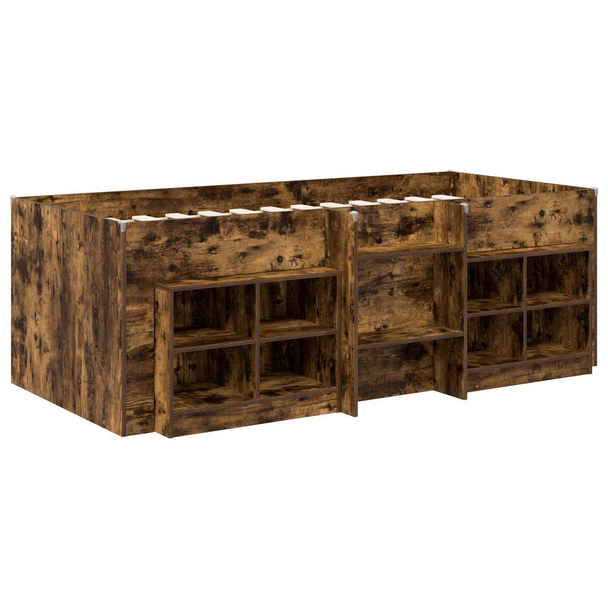 Loft krevet s ormarom 3 kom. Dimljeni hrast Konstruirano drvo Smeđa 90 x 190 cm