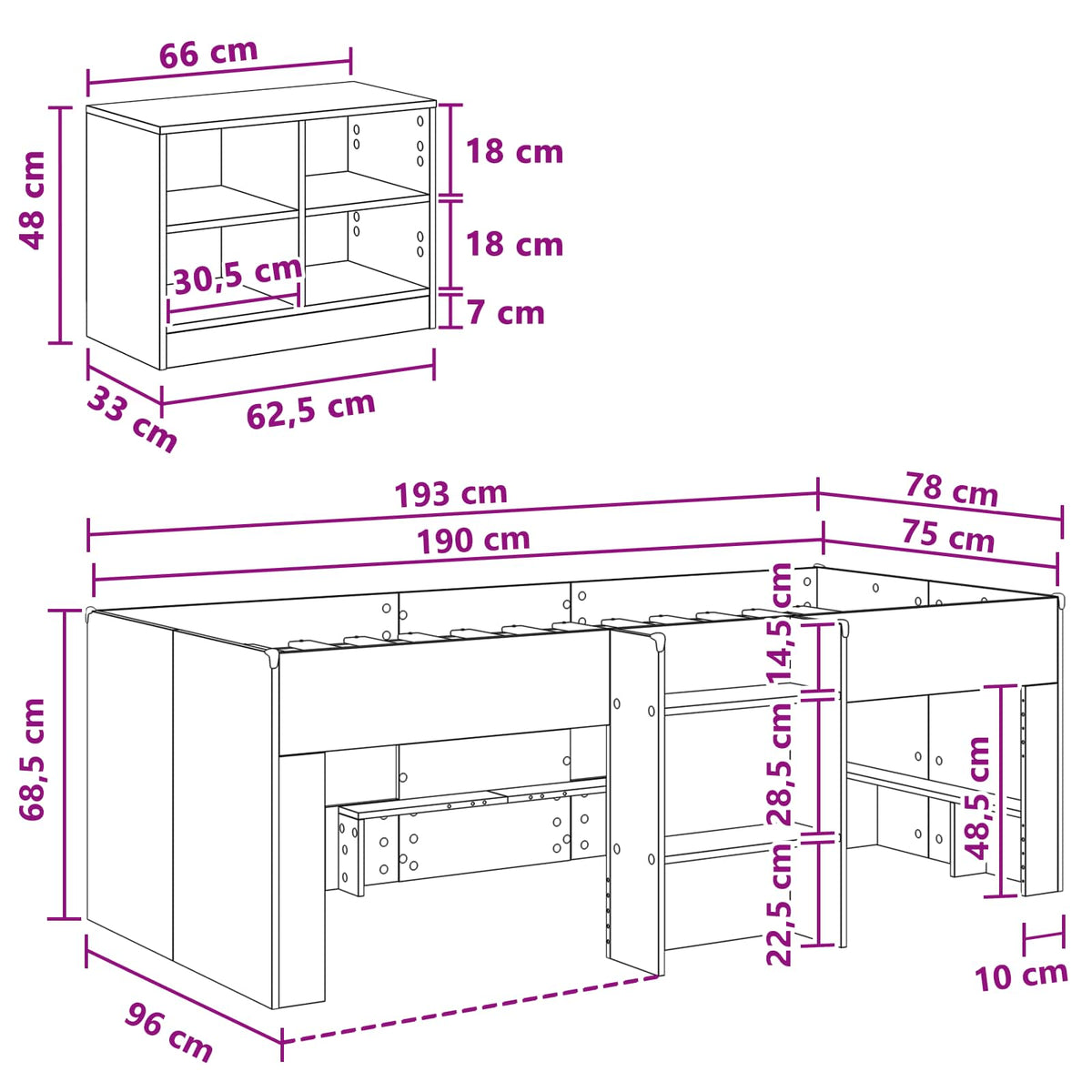 Loft krevet s ormarom 3 kom. Hrast sonoma Konstruirano drvo Smeđa 75 x 190 cm