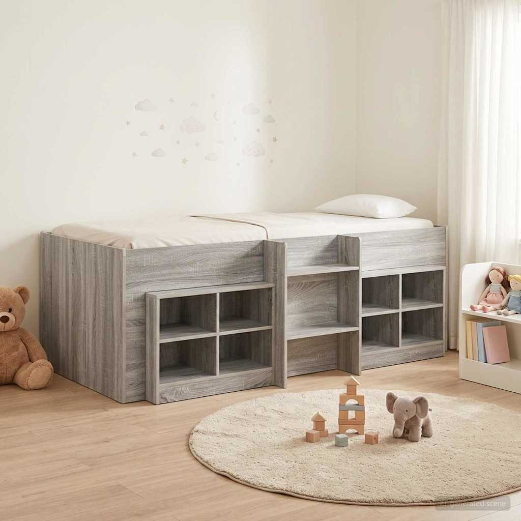 Loft krevet s ormarom 3 kom. Siva Sonoma Konstruirano drvo 75 x 190 cm