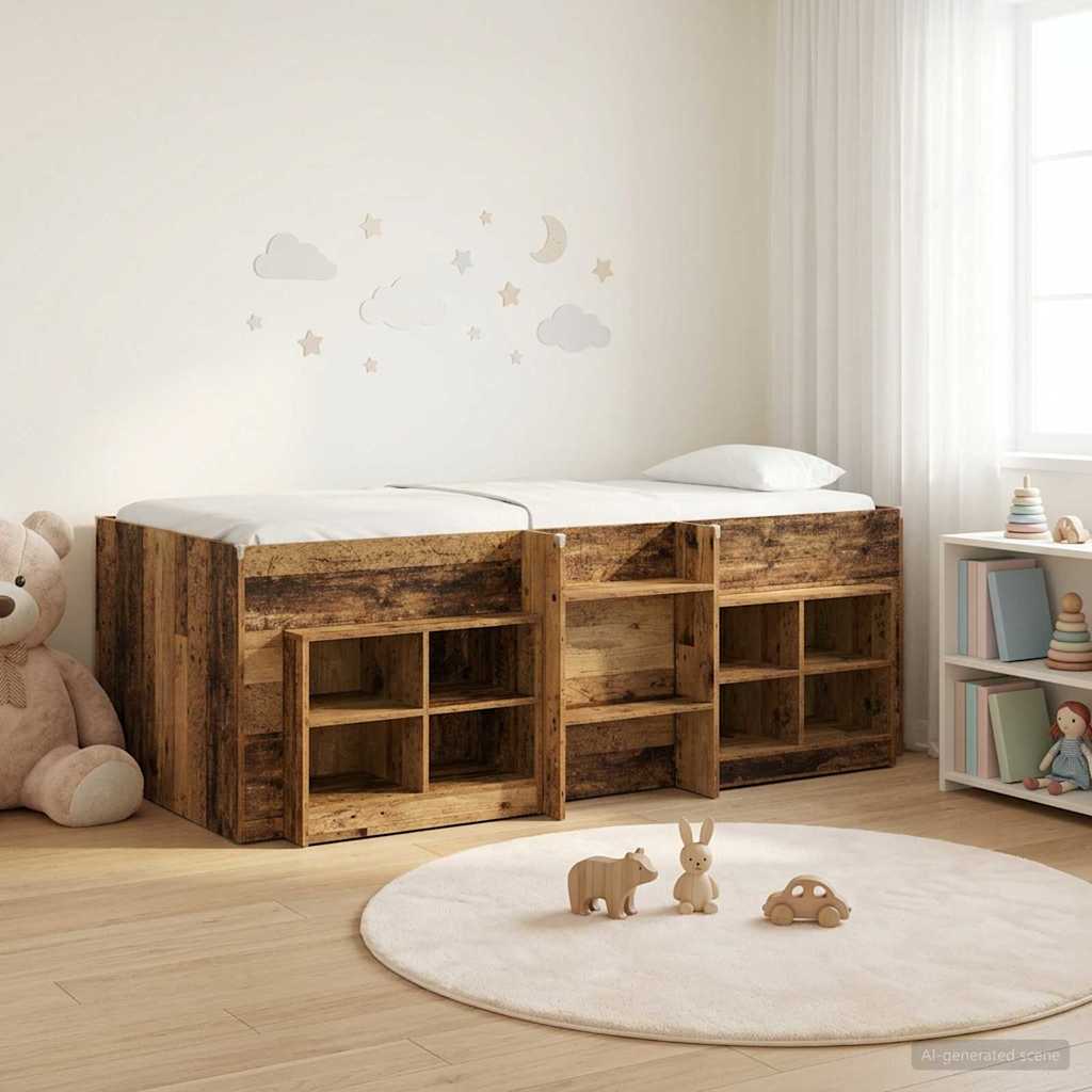 Loft krevet s ormarom 3 kom. Staro drvo Konstruirano drvo Smeđa 75 x 190 cm