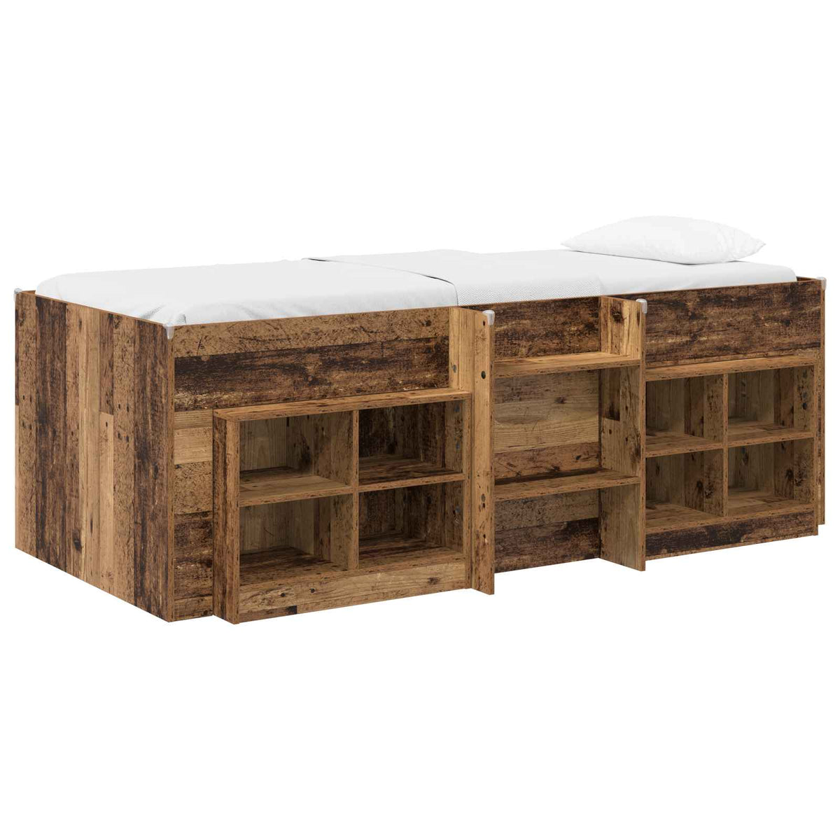 Loft krevet s ormarom 3 kom. Staro drvo Konstruirano drvo Smeđa 75 x 190 cm