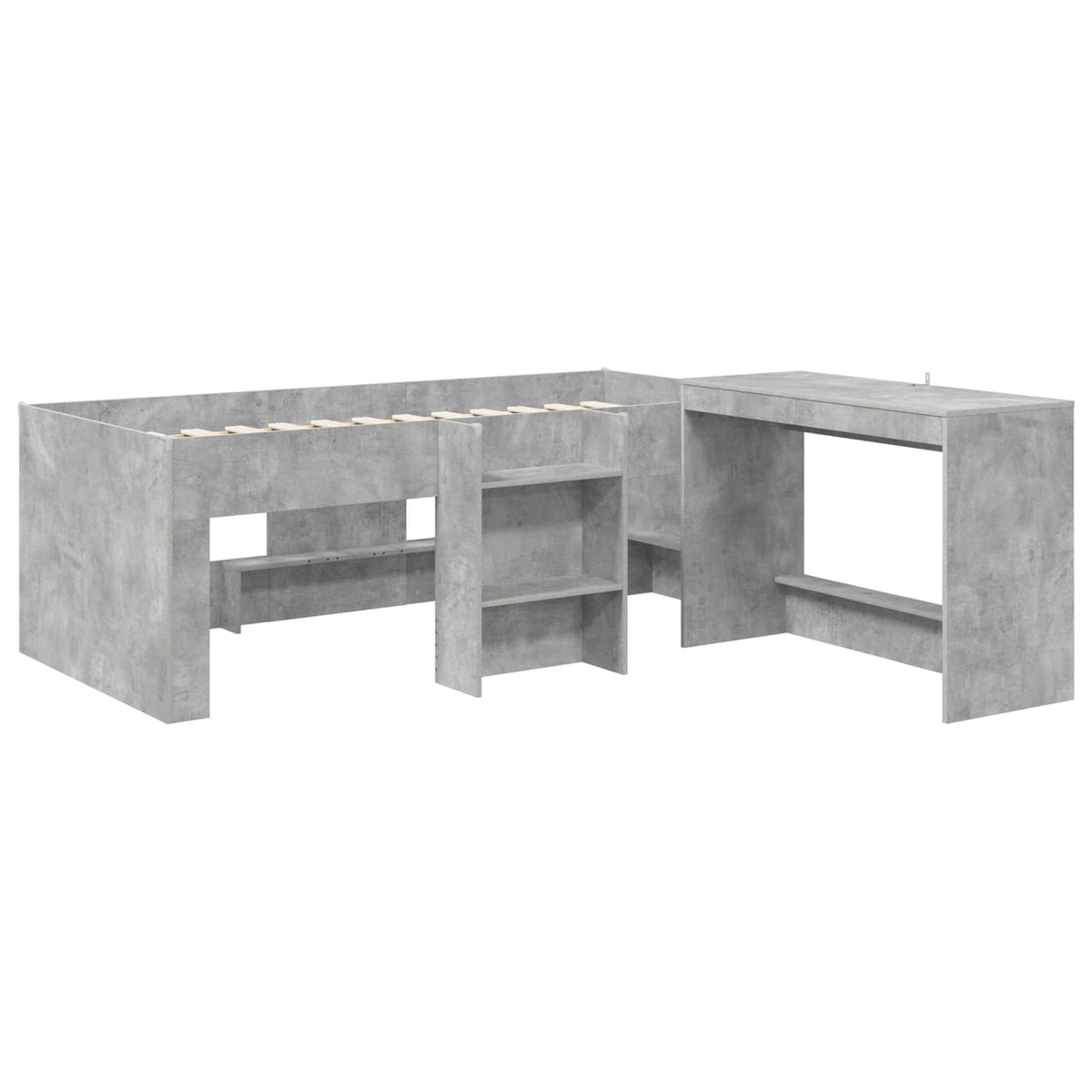 Krevet za djecu s visokim okvirom i stolom 2 kom. Betonska siva 98.5 x 200 cm