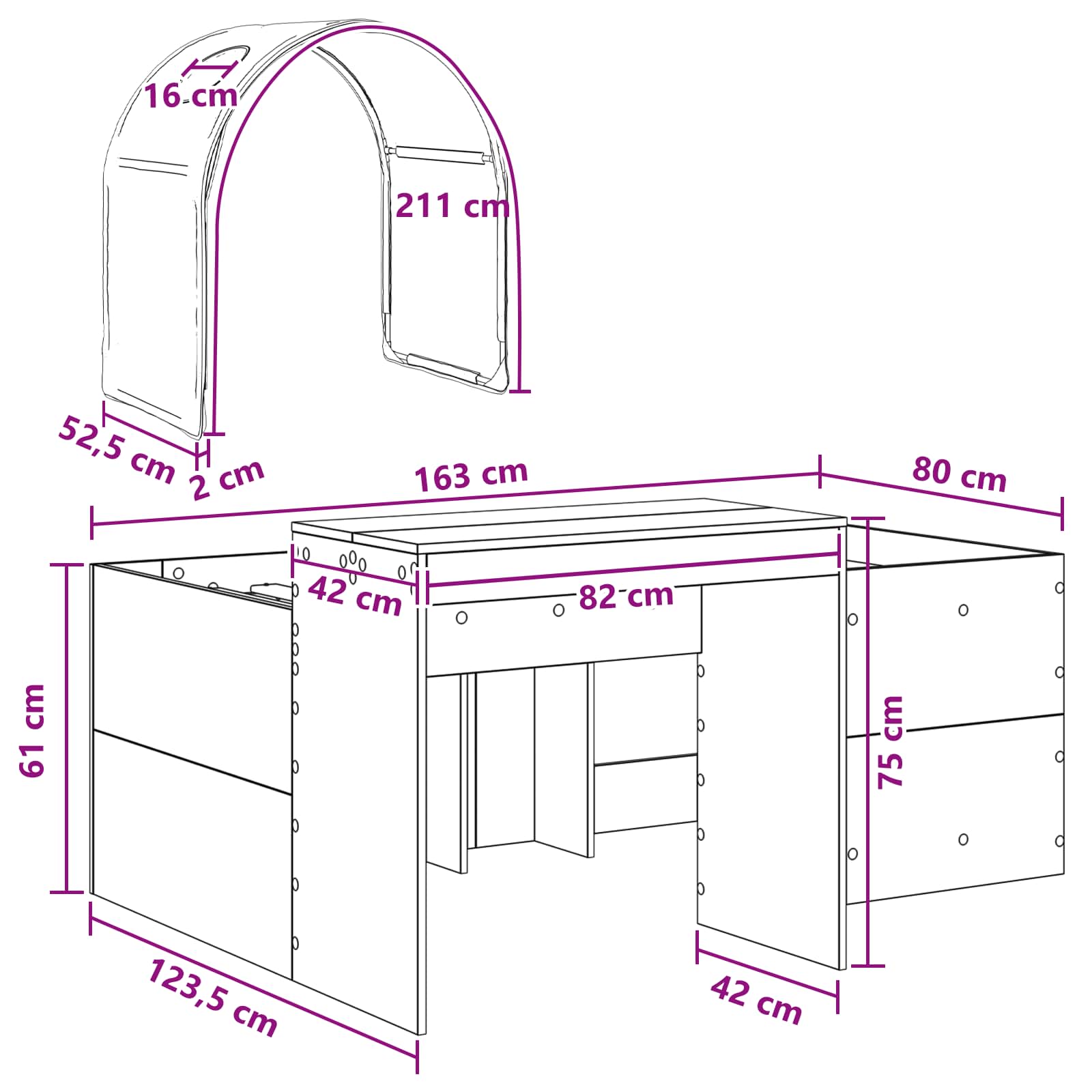 Krevet s Tunnels 4 pcs Artisian hrast i crna Konstruirano drvo