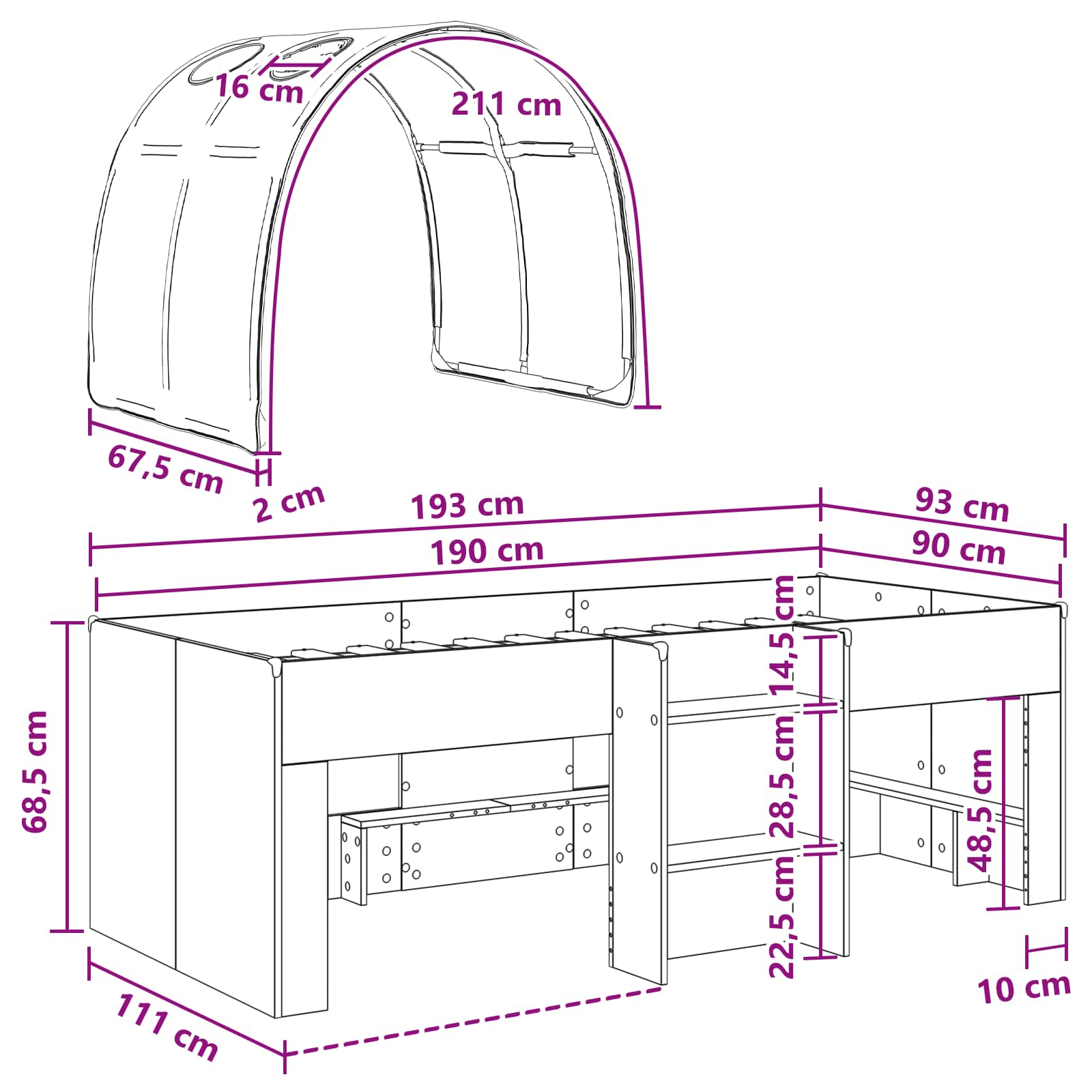 Krevet s Tunnels 4 pcs Bijela i crna Konstruirano drvo