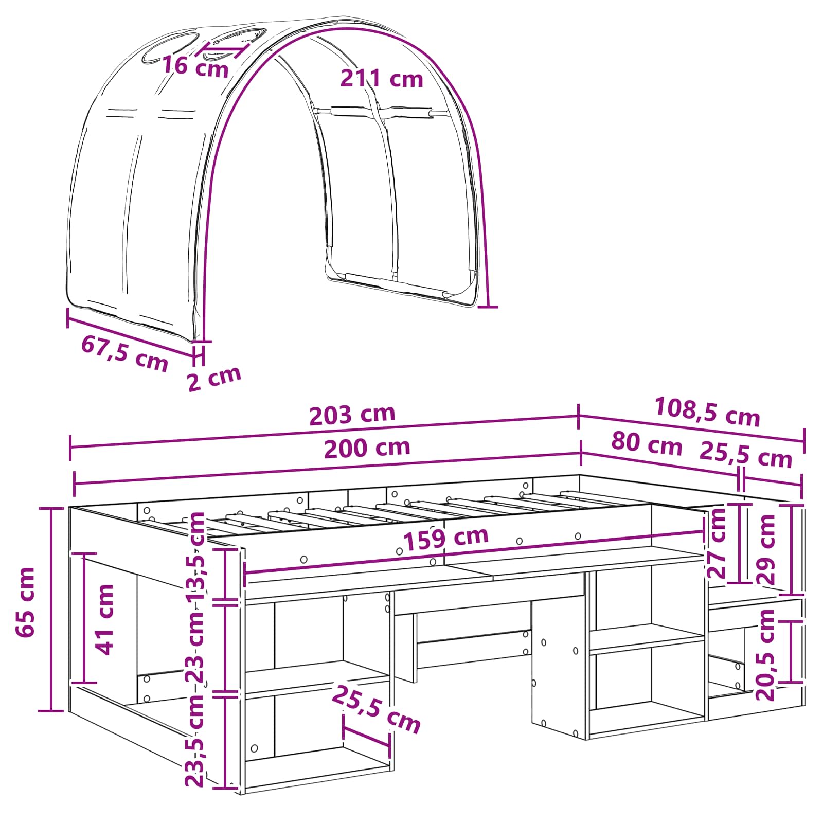 Krevet s Tunnels 4 pcs Bijela i crvena Konstruirano drvo