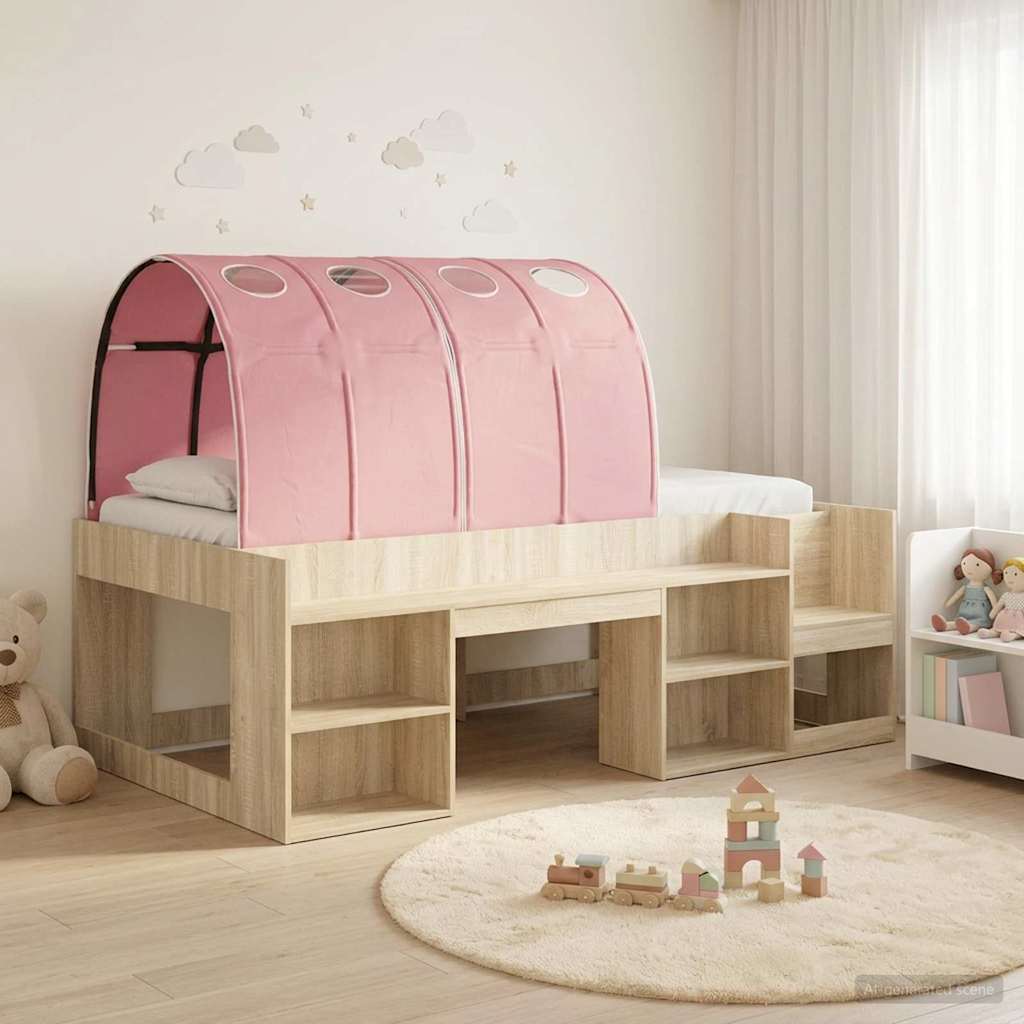 Krevet s tunelom s policom 3 kom. Hrast sonoma i ružičasta Smeđa 75 x 190 cm
