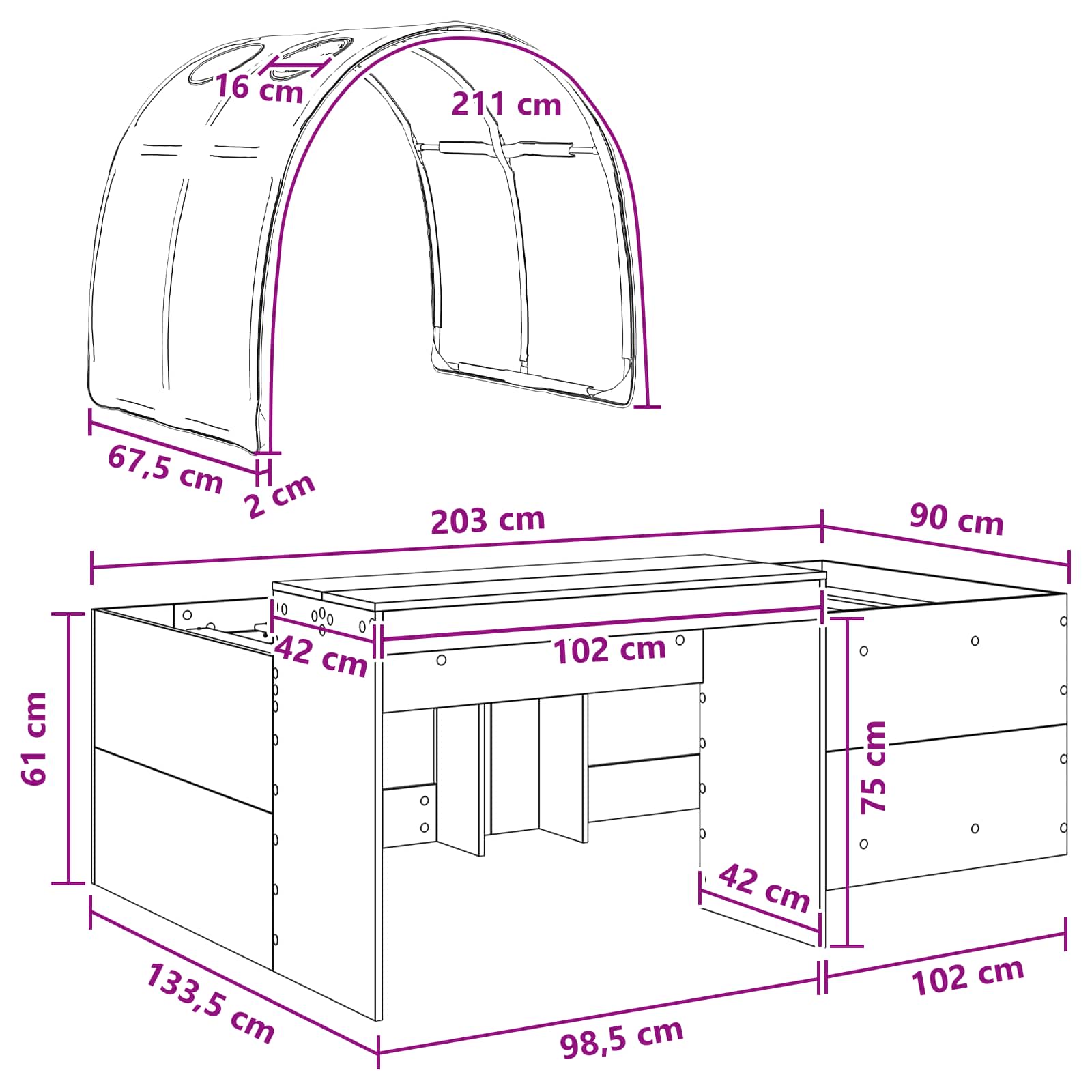 Krevet s tunelom 4 pcs Artisian hrast i svijetlo plava