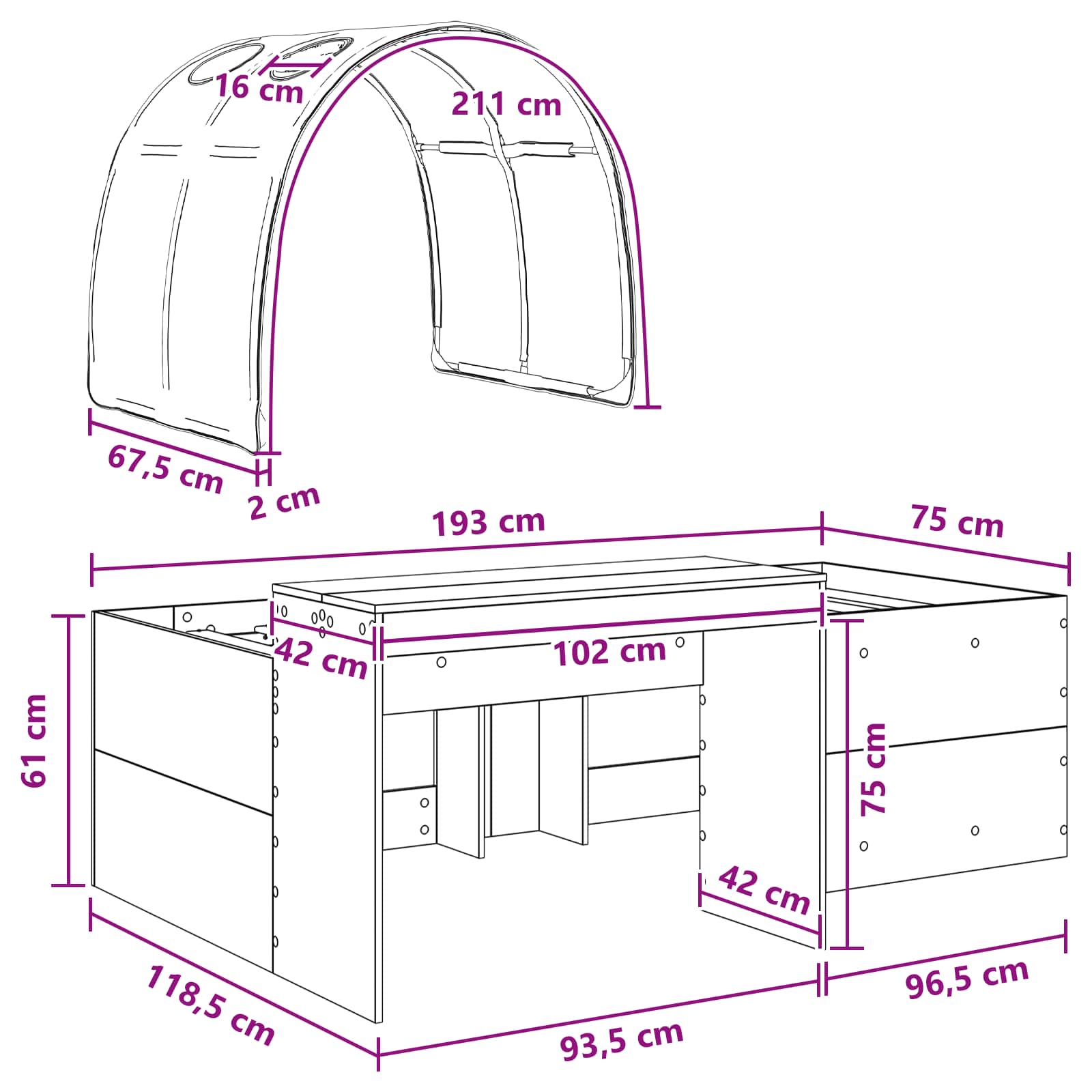 Krevet s tunelom 4 pcs Artisian hrast i ružičasta