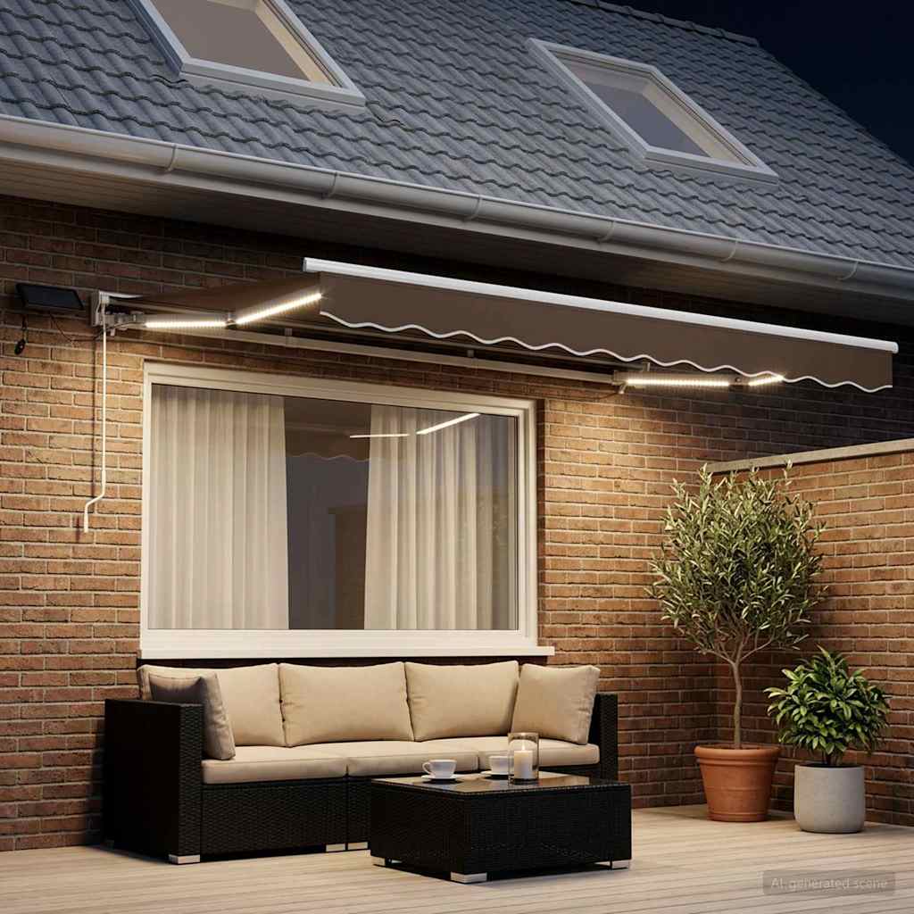 Ručni okvir tende s LED-ima Sivosmeđa 2,5 x 2 m