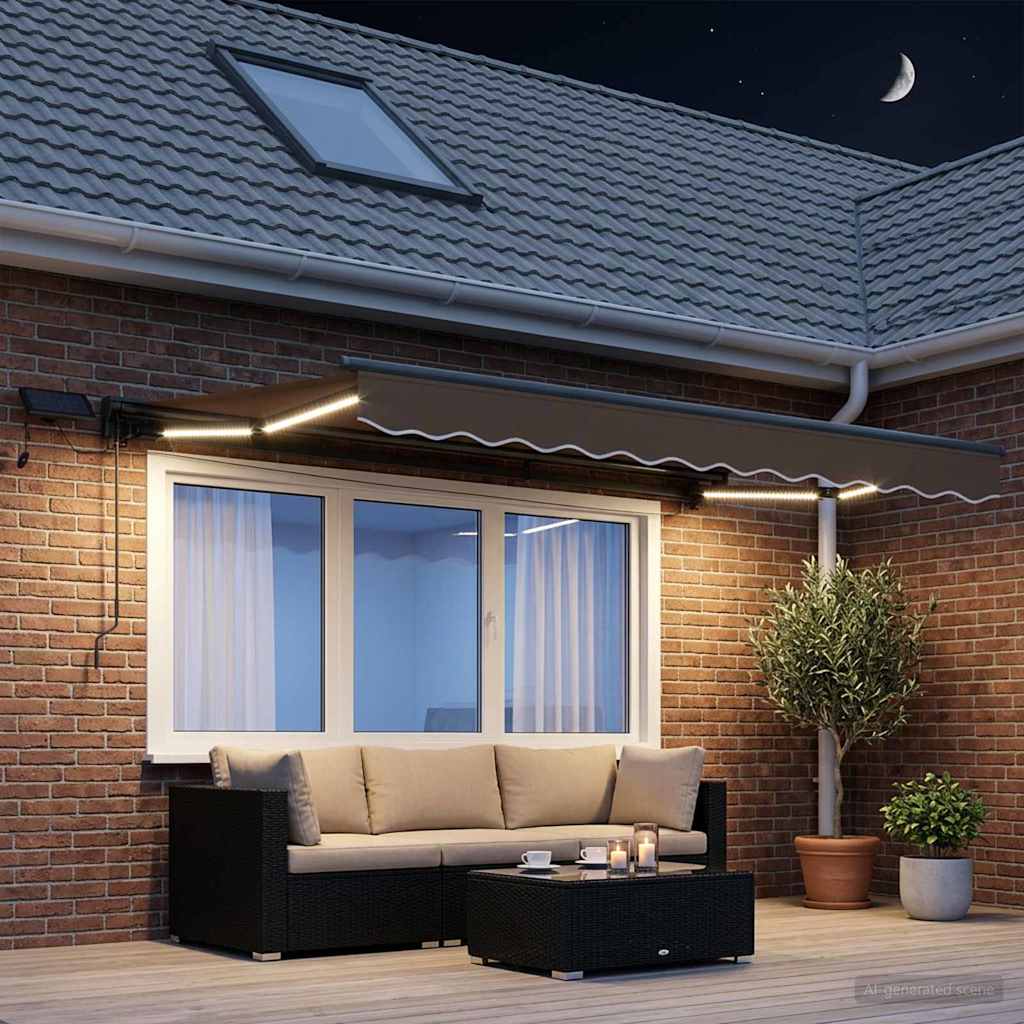 Ručni okvir tende s LED-ima Sivosmeđa 3,5 x 2 m