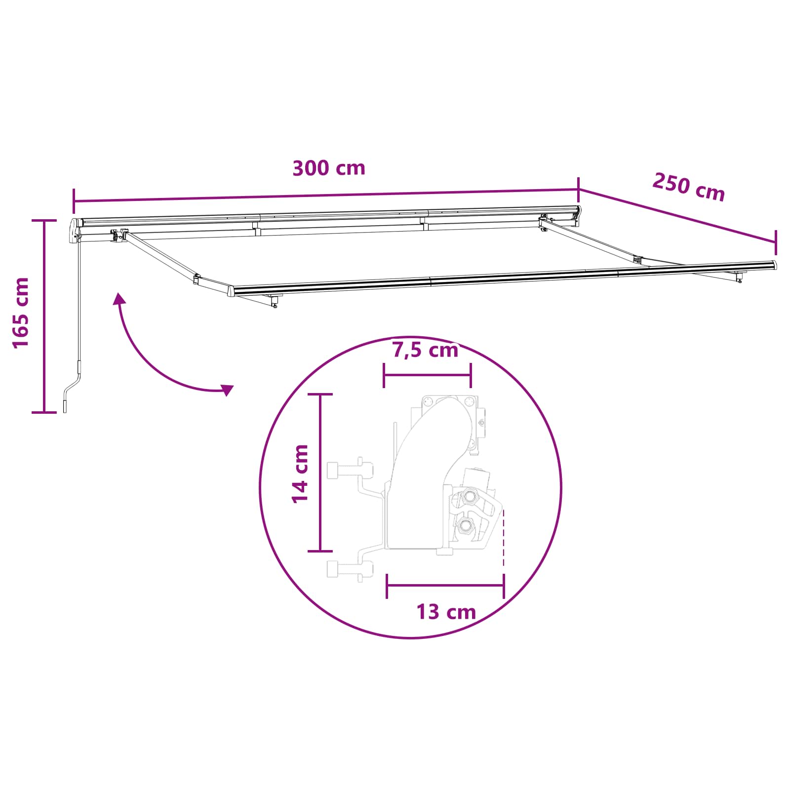 Povlačivi tende Sivosmeđa 300 x 250 cm Poliester i aluminij