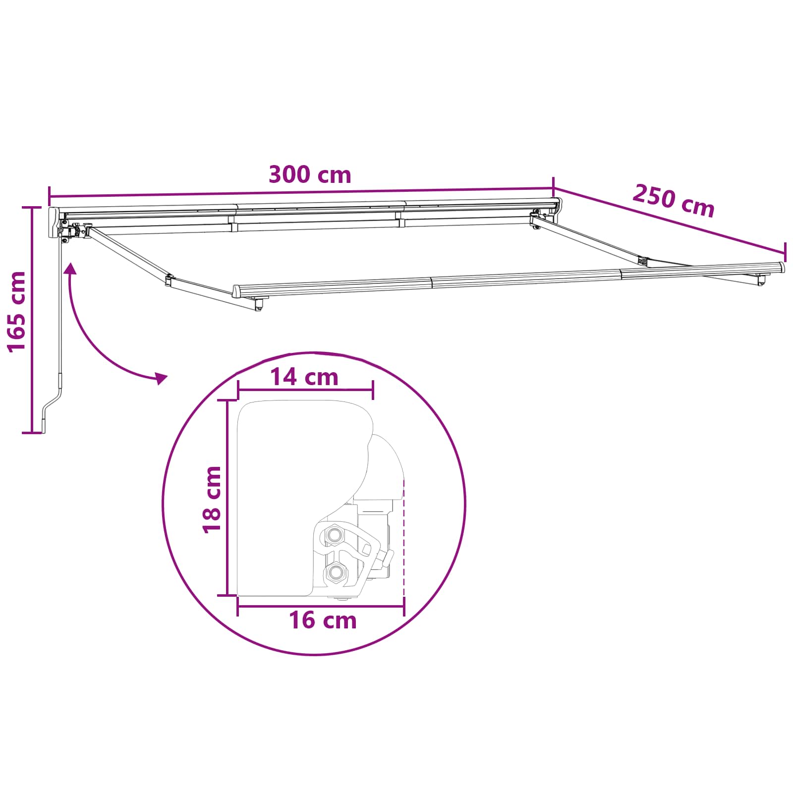 Ručni okvir tende s LED-ima Pijesak 3 x 2,5 m