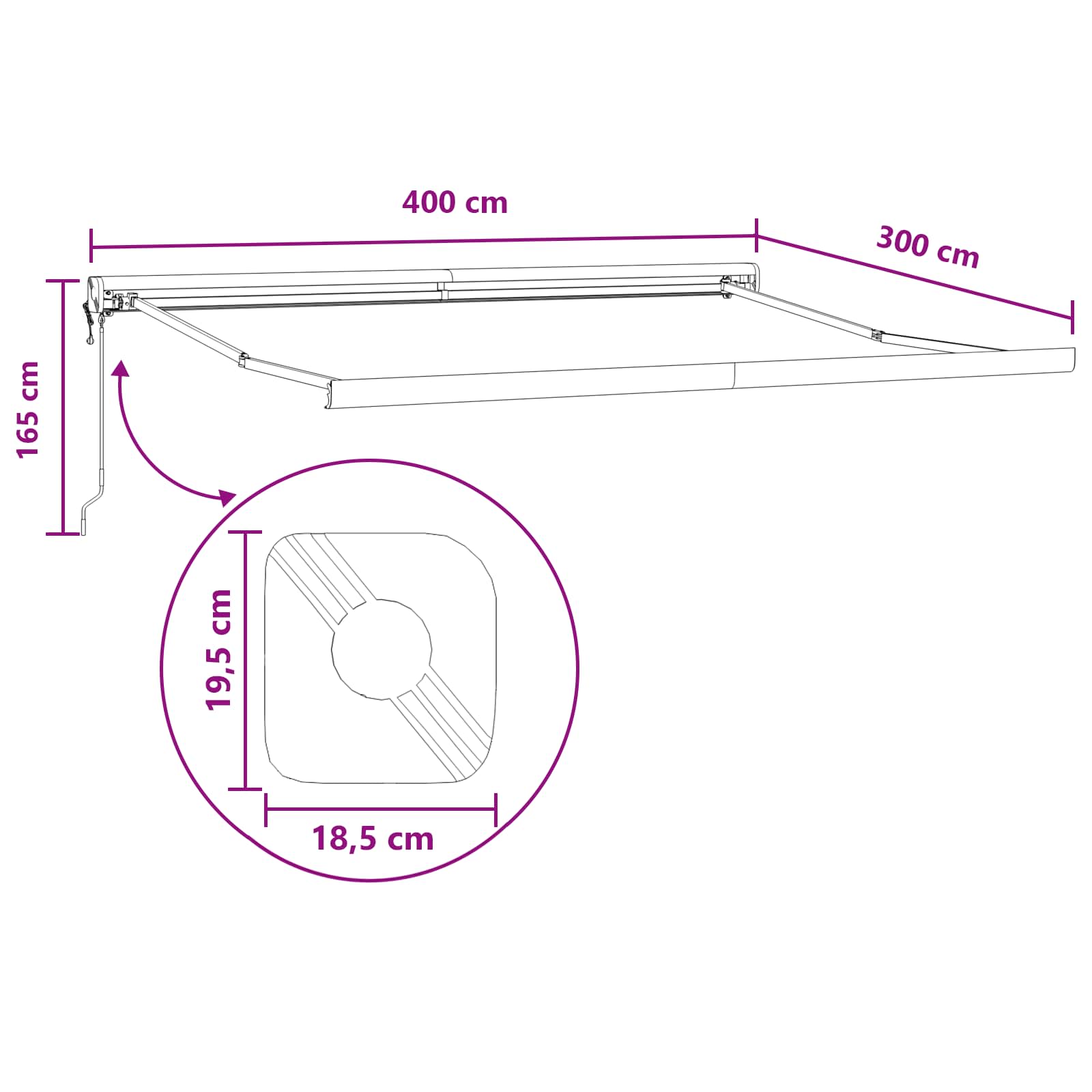 Povlačivi tende Svijetlo siva i bijela. 400 × 300 cm
