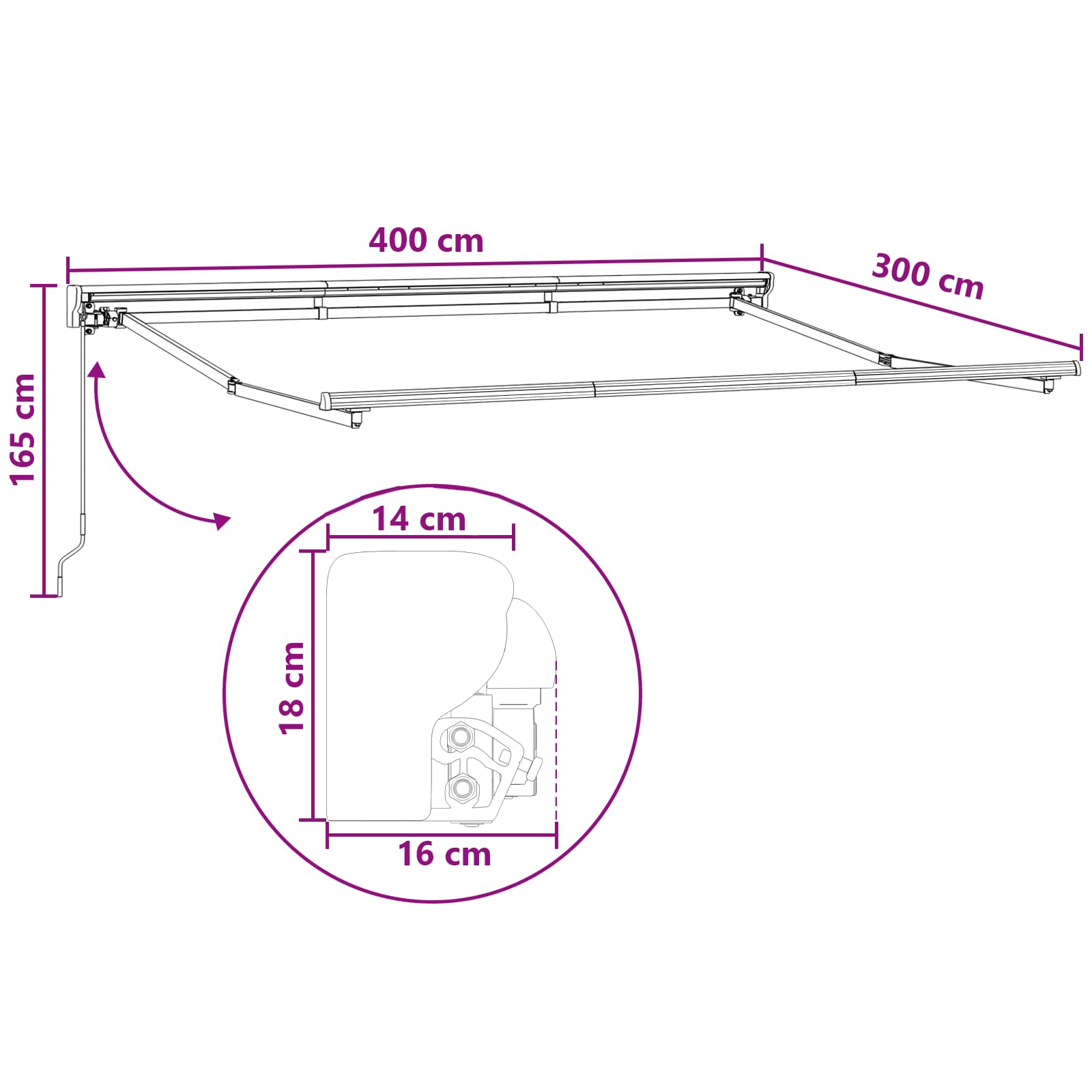 Povlačivi tende Pijesak 4 × 3 m Poliester i aluminij