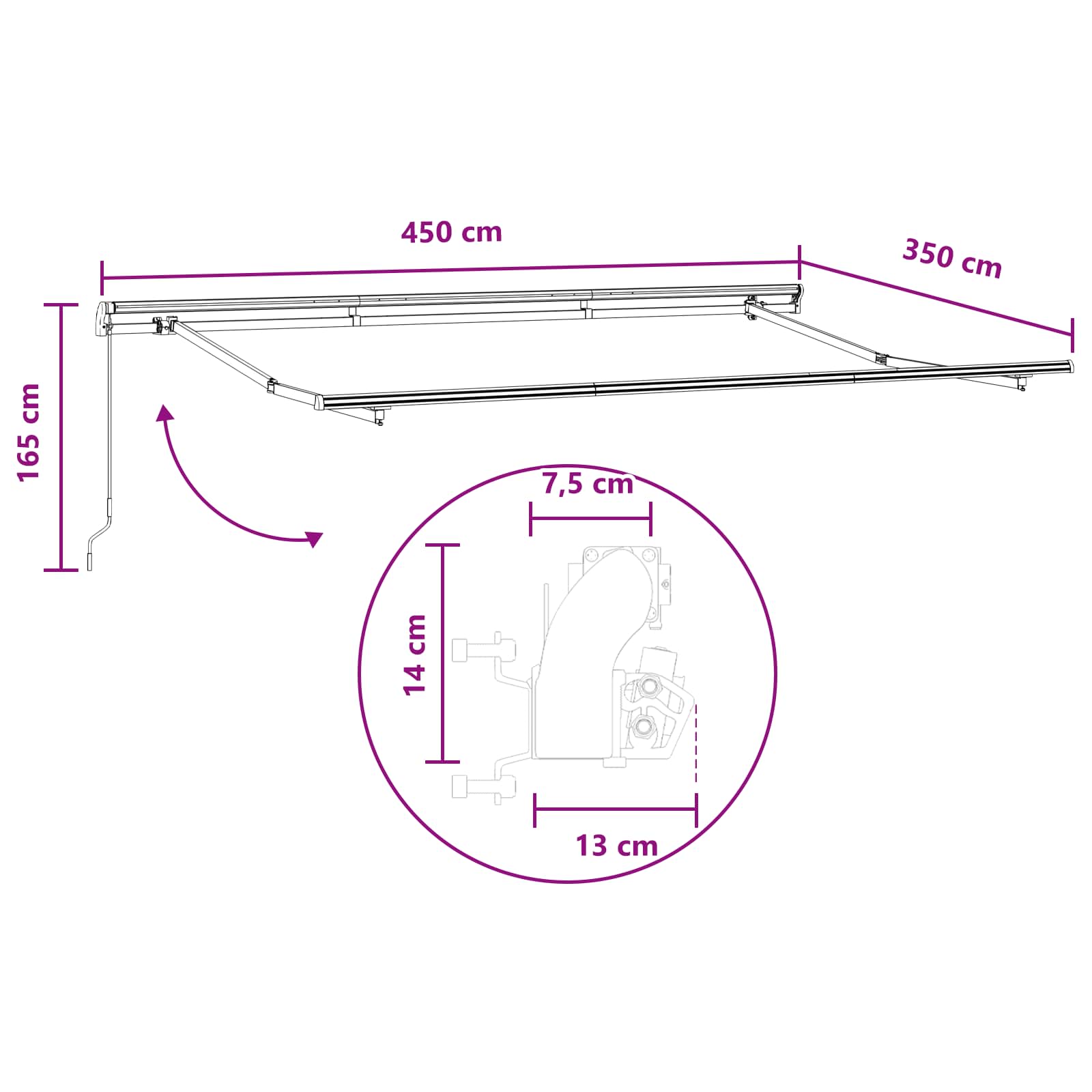 Povlačivi tende Pijesak 450 × 350 cm Poliester i aluminij
