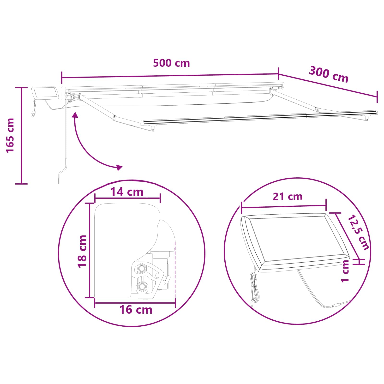 Ručni okvir tende s LED-ima Pijesak 5 x 3 m