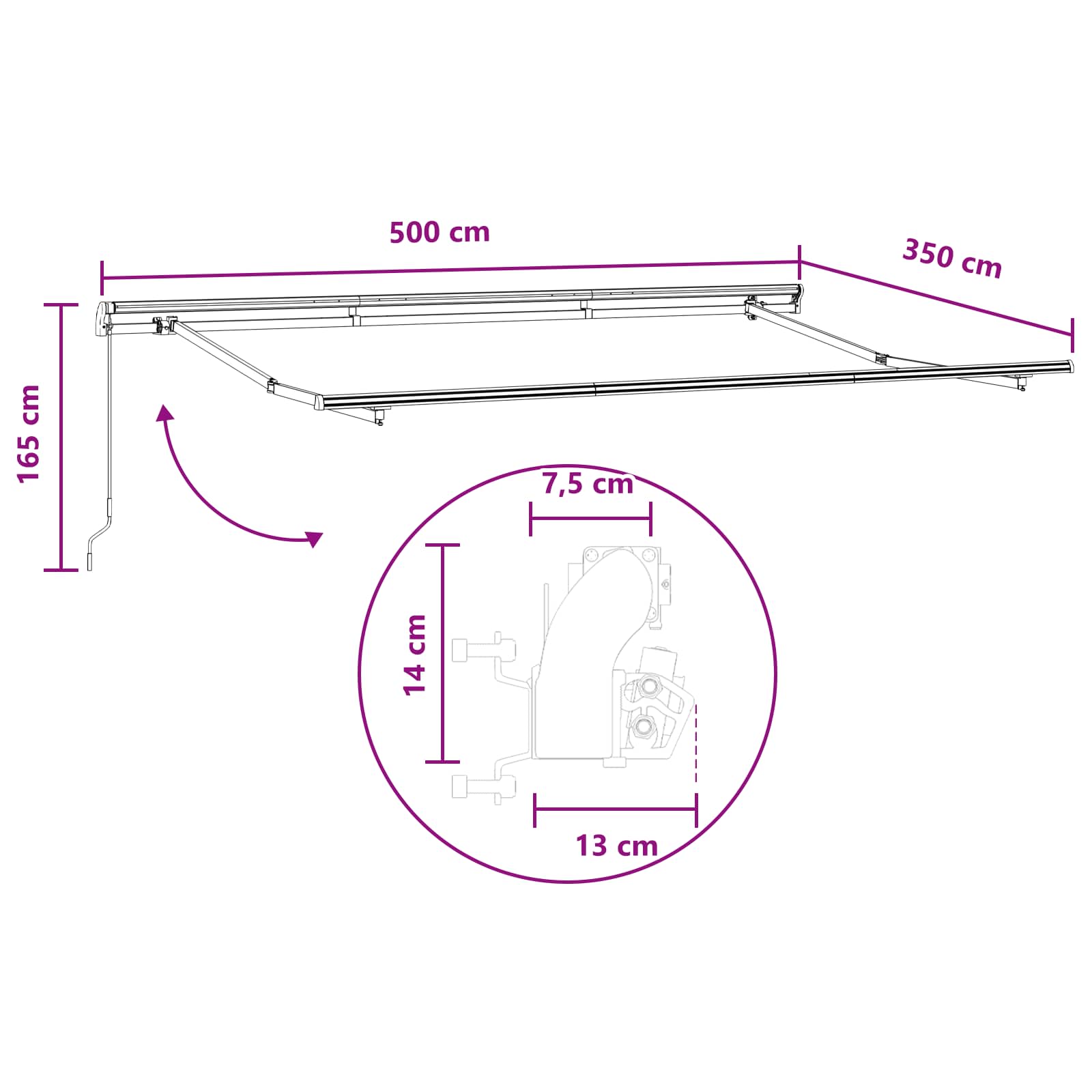 Povlačivi tende Svijetlo siva i bijela. 500 × 350 cm