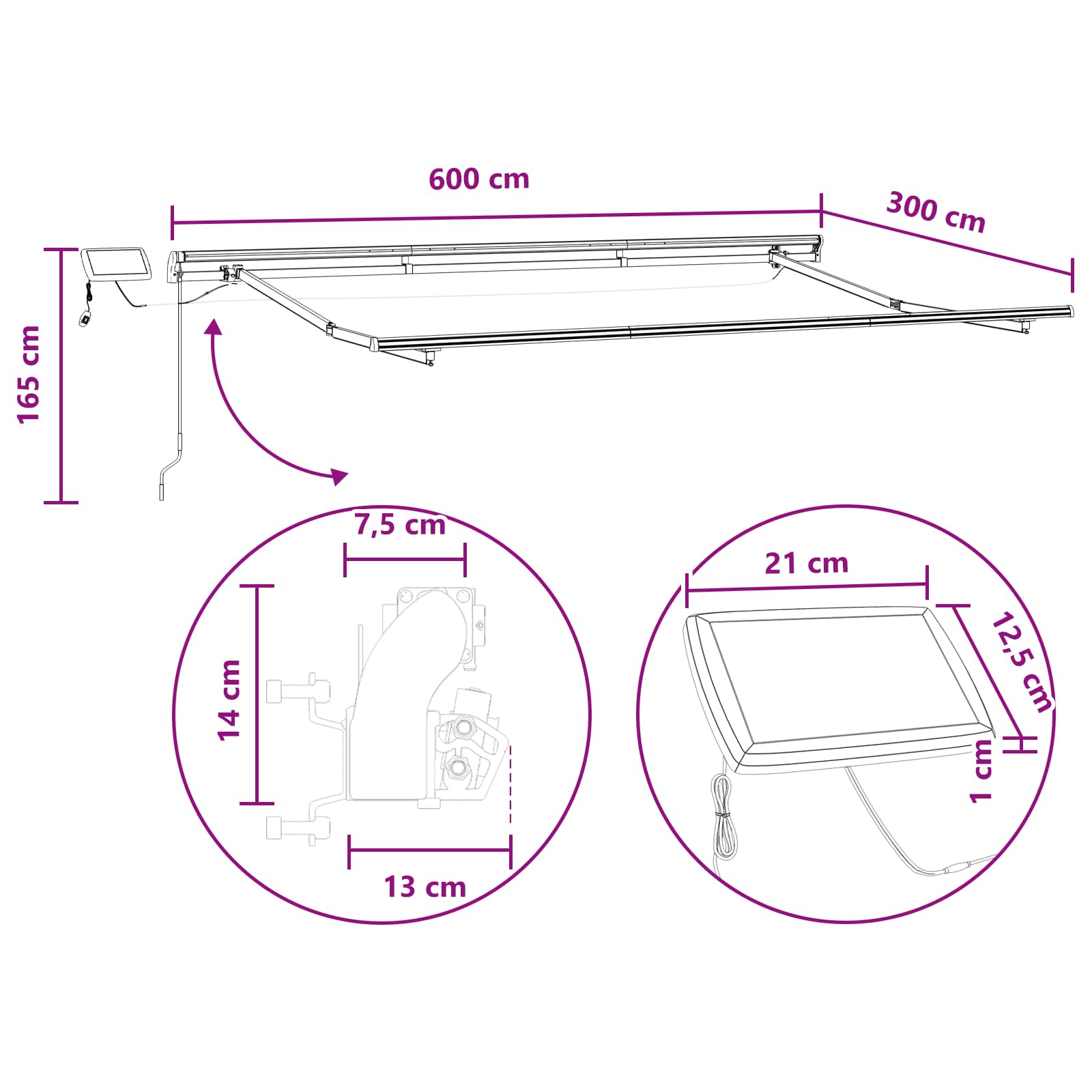 Povlačivi tende Pijesak 600 × 300 cm Tkanina i Aluminij