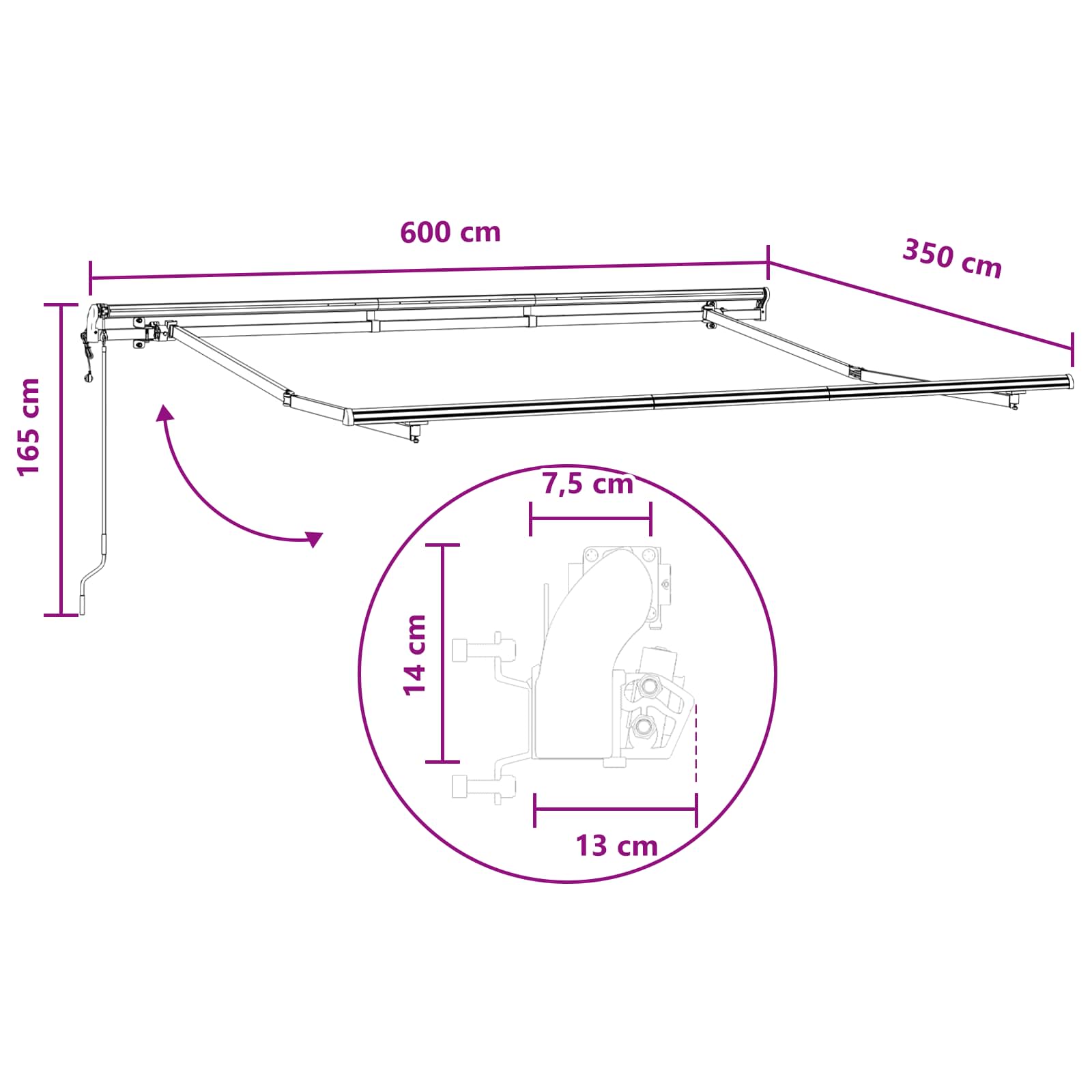 Povlačivi tende Pijesak 600 × 350 cm Tkanina i Aluminij