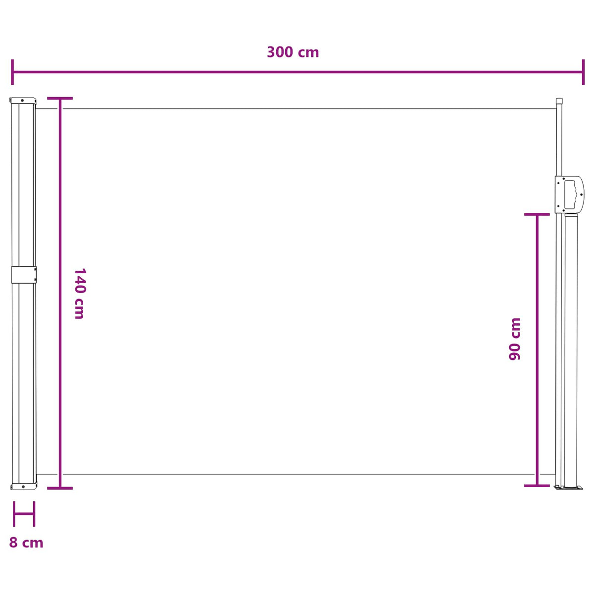 Retraktabilna bočna tende 140 x 300 cm Crna