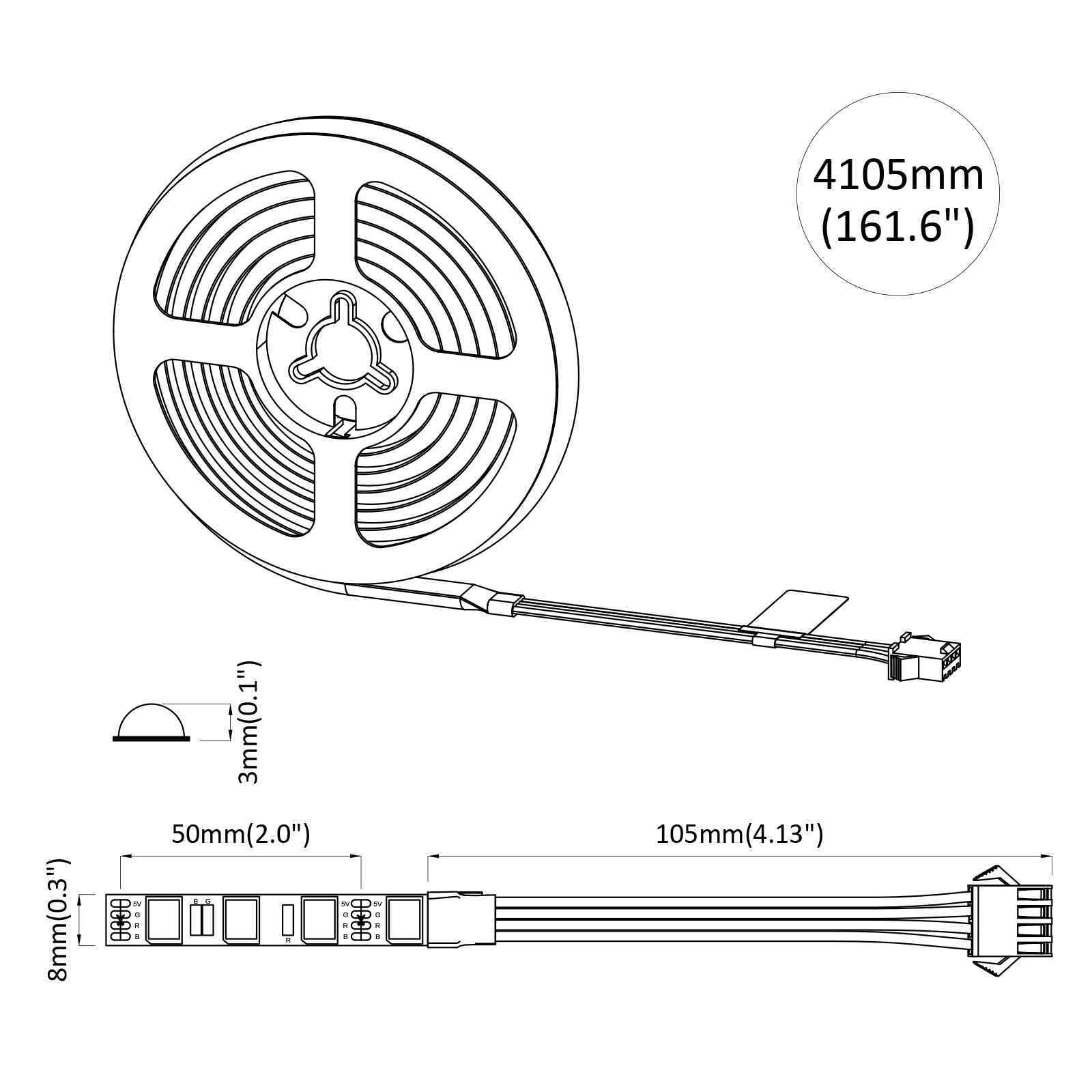 LED traka 2 pcs Crna i prozirna 4000 mm Bakar i plastika