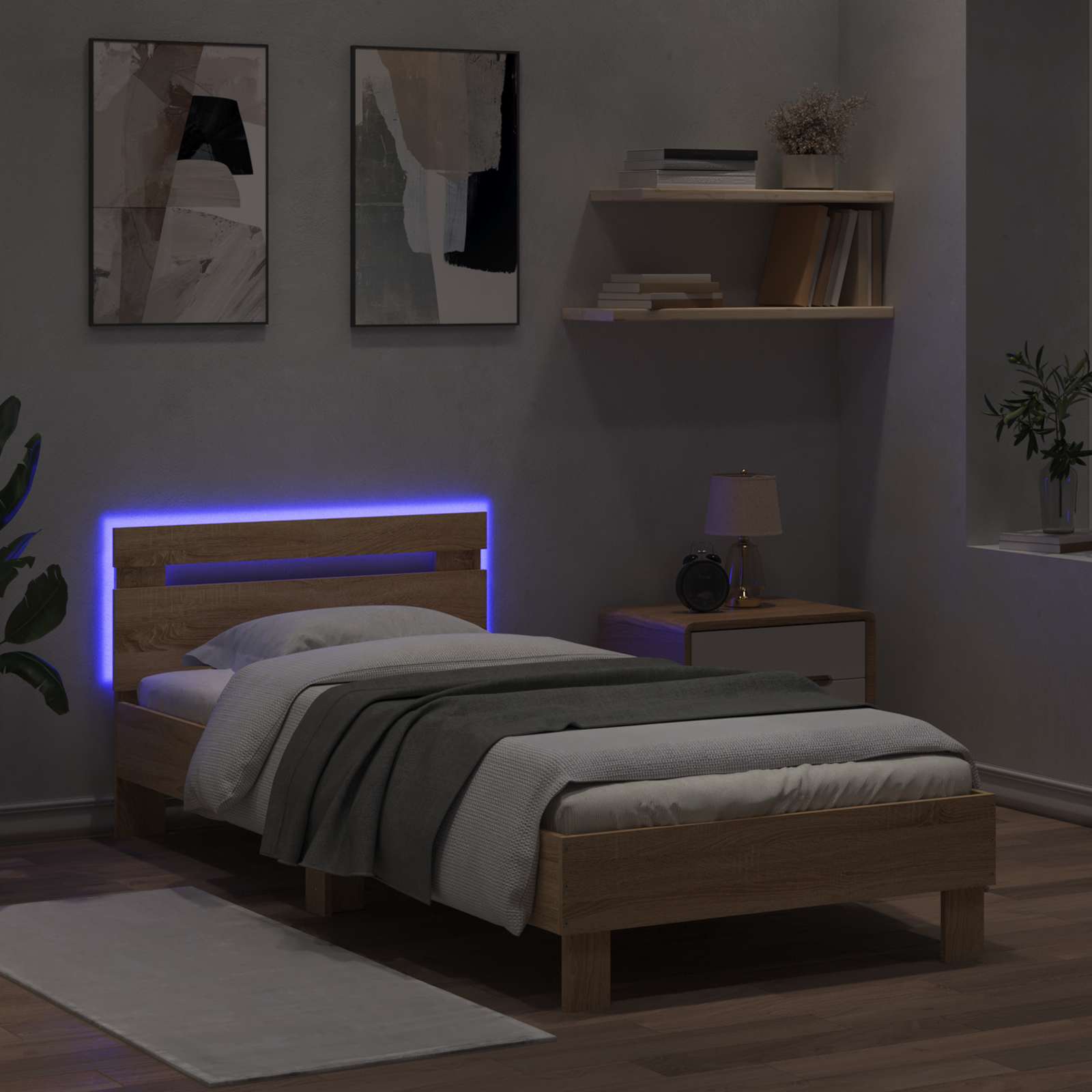 Krevetna konstrukcija s LED svjetlom Hrast sonoma 80 x 200 cm