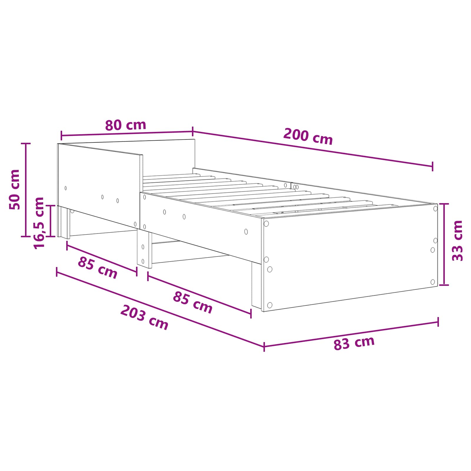 Okvir kreveta s uzglavljem Hrast sonoma 80 x 200 cm