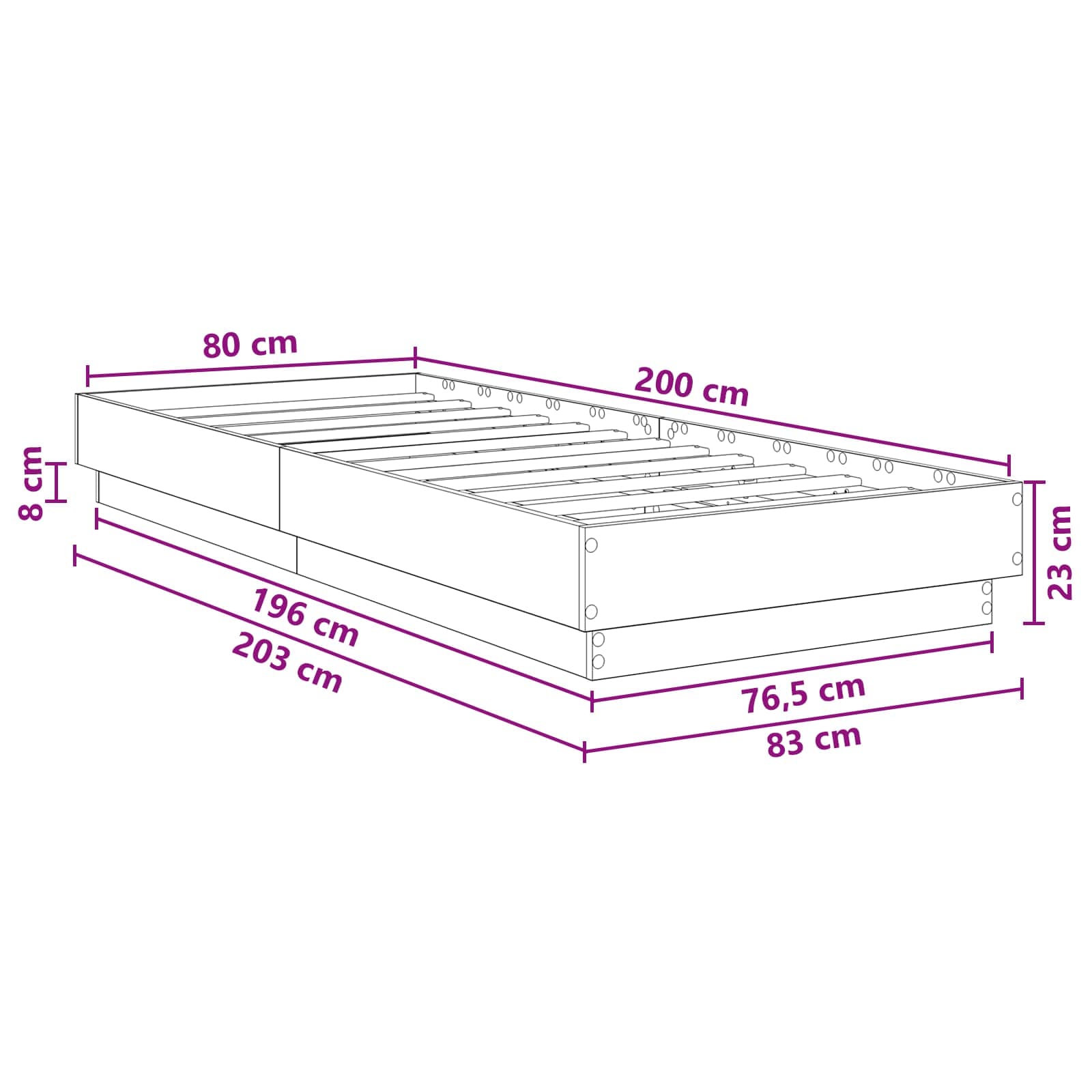 Okvir kreveta za pod Siva Sonoma 80 x 200 cm Konstruirano drvo