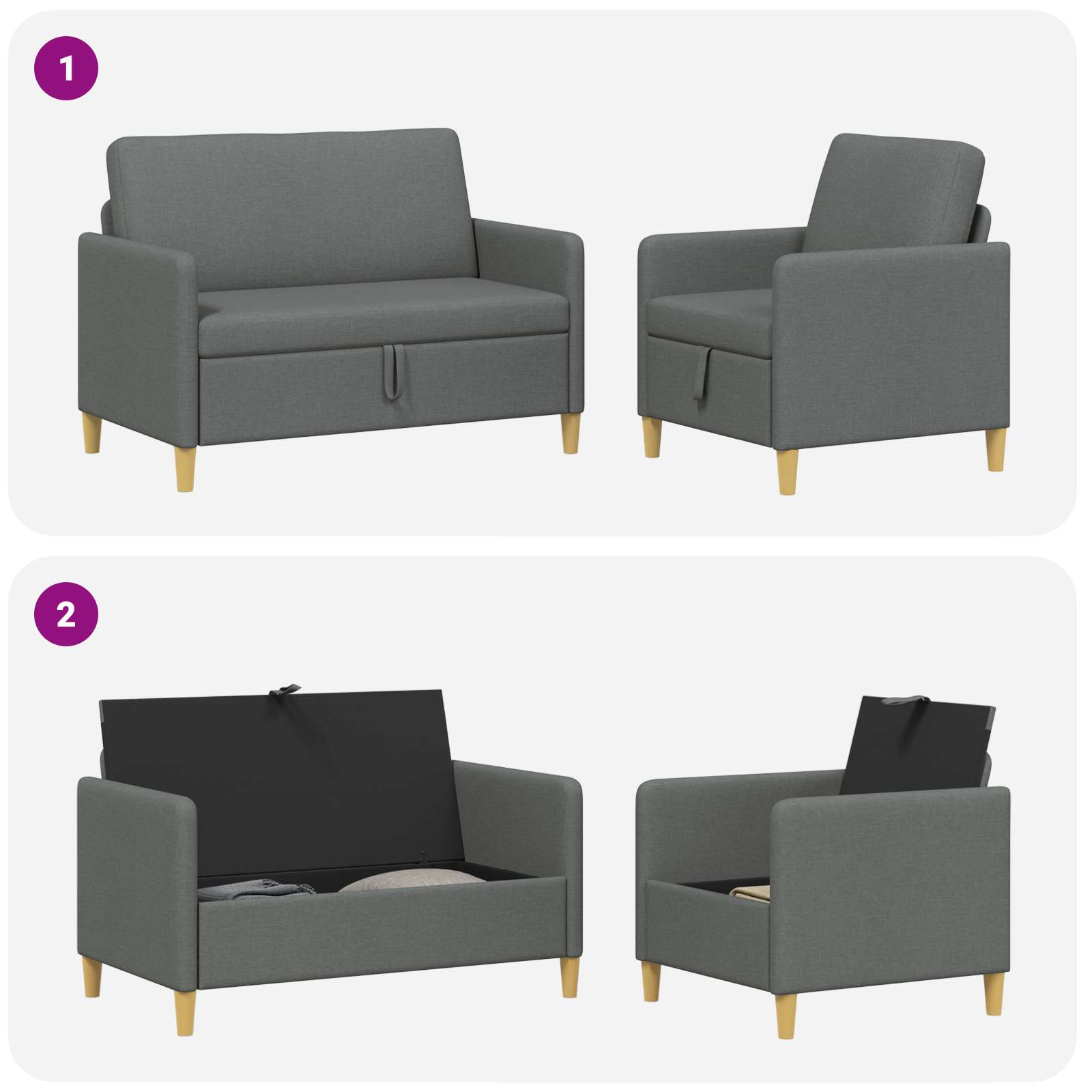 Set sofe s pohranom 2 pcs Tamnosiva Poliester