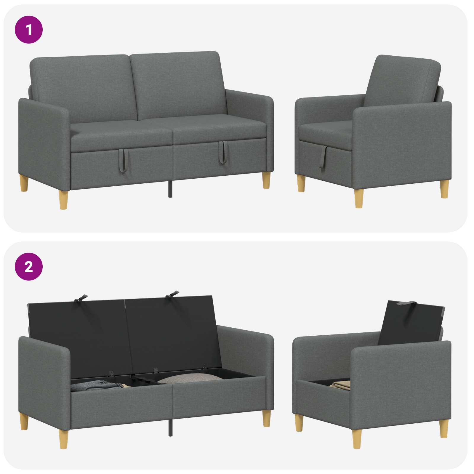 Set sofe s pohranom 2 pcs Tamnosiva Poliester