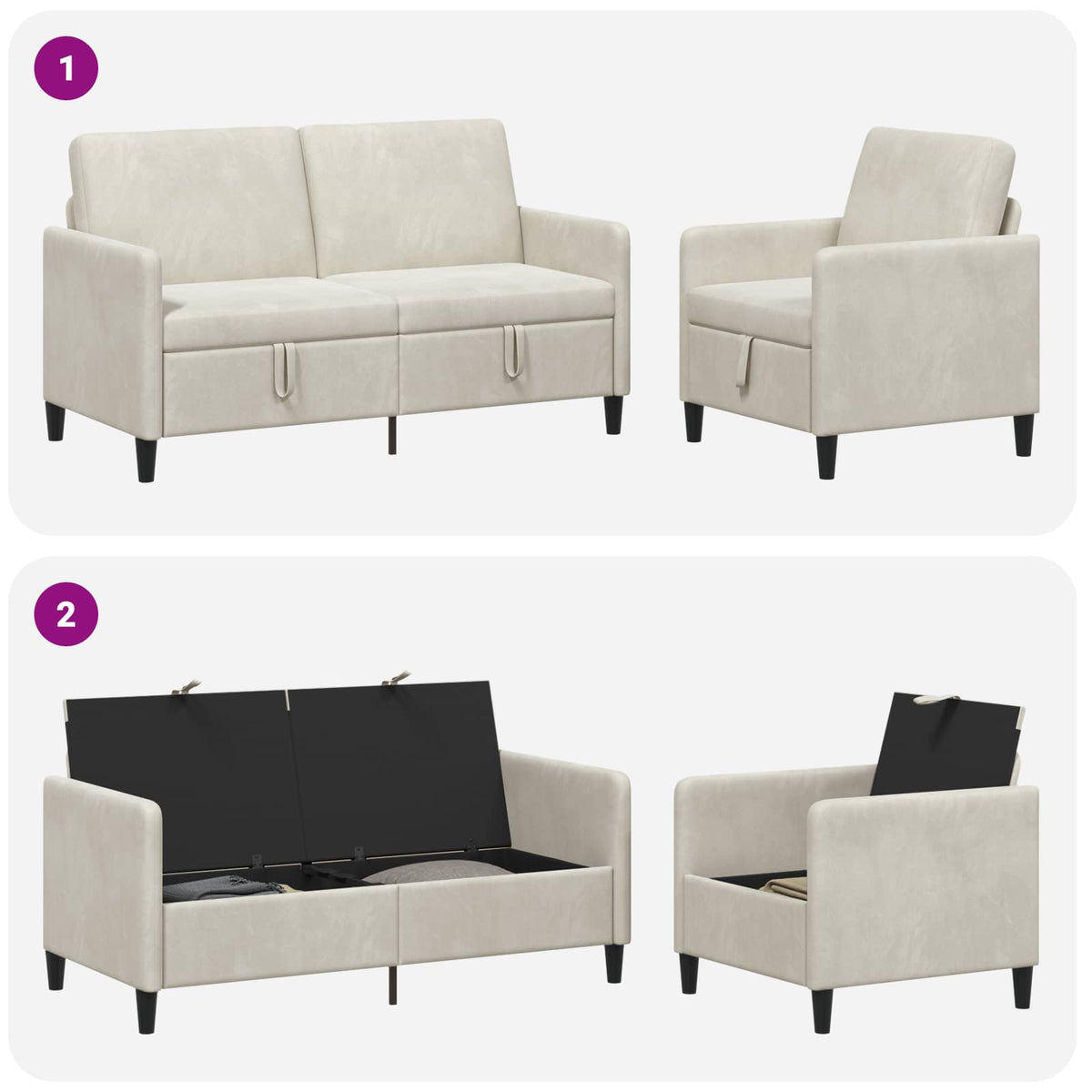Set sofe s pohranom 2 kom. Krem Poliester 152 x 78 x 87 cm