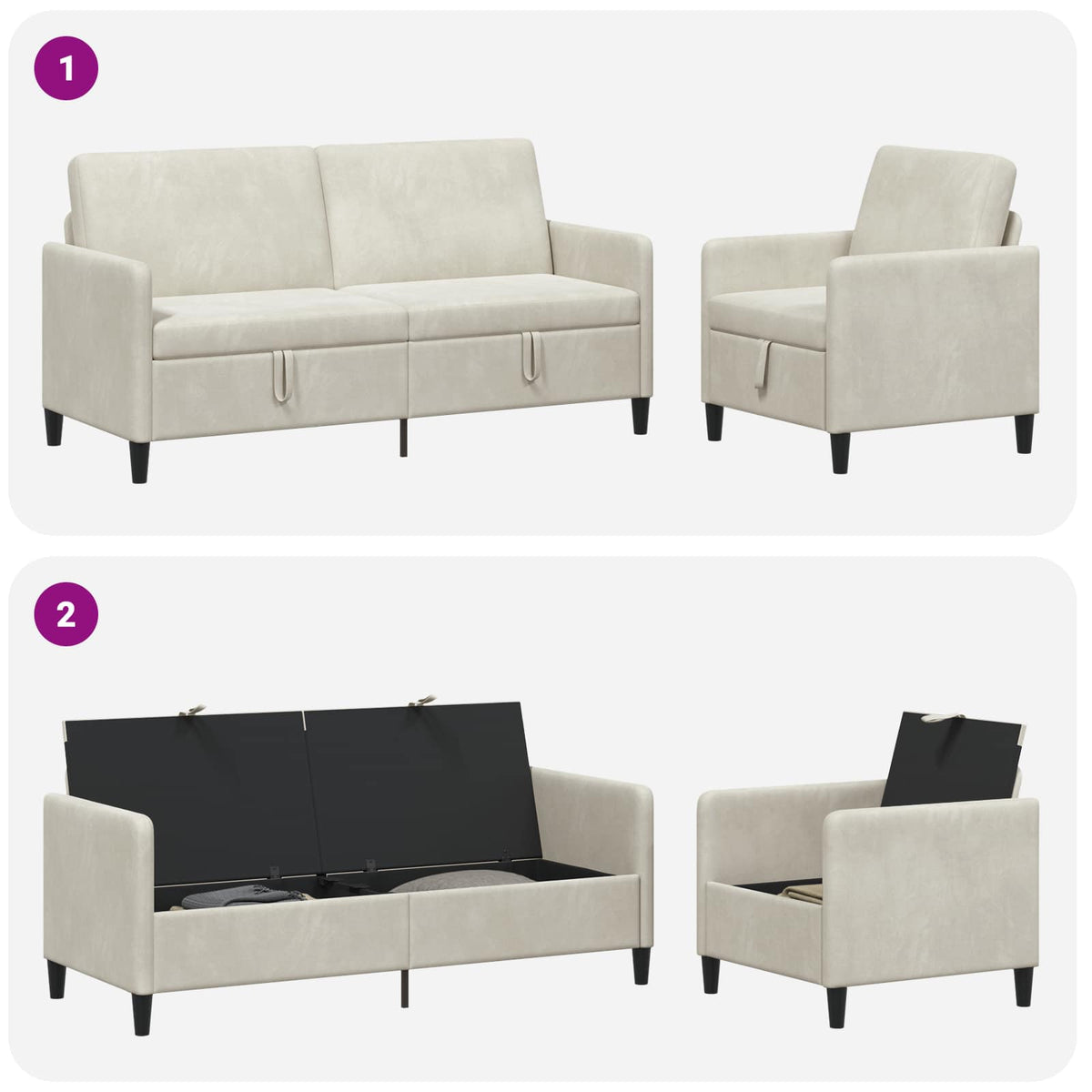 Set sofe s pohranom 2 kom. Krem Poliester 172 x 78 x 87 cm