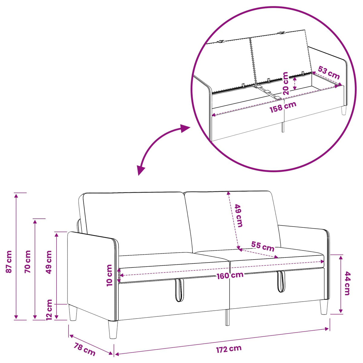 Set sofe s pohranom 2 kom. Krem Poliester 172 x 78 x 87 cm